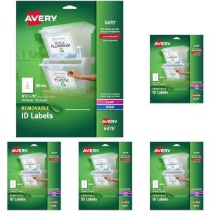 imageAvery White Removable Multipurpose Labels 85 x 11 Inches White Pack of 10 06470One Size Pack of 5