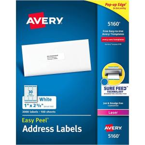 imageEasy Peel White Address Labels w Sure Feed Technology Laser Printers 1 x 263 White 30Sheet 100 SheetsBox