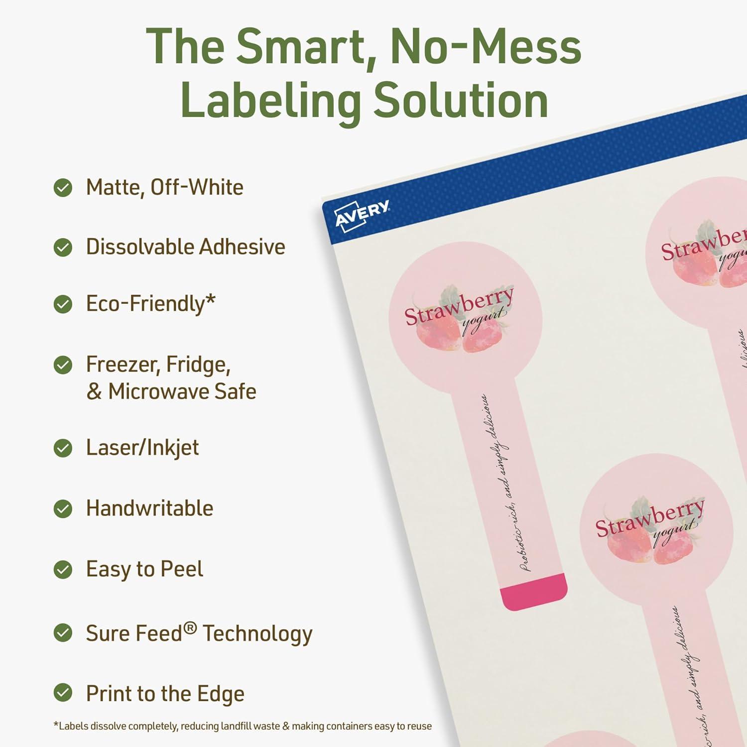 imageAvery Dissolvable Lollipop Labels Sure Feed Technology 15quot x 4quot Matte White PrinttoTheEdge LaserInkjet Printable 40 Labels Total200 labels