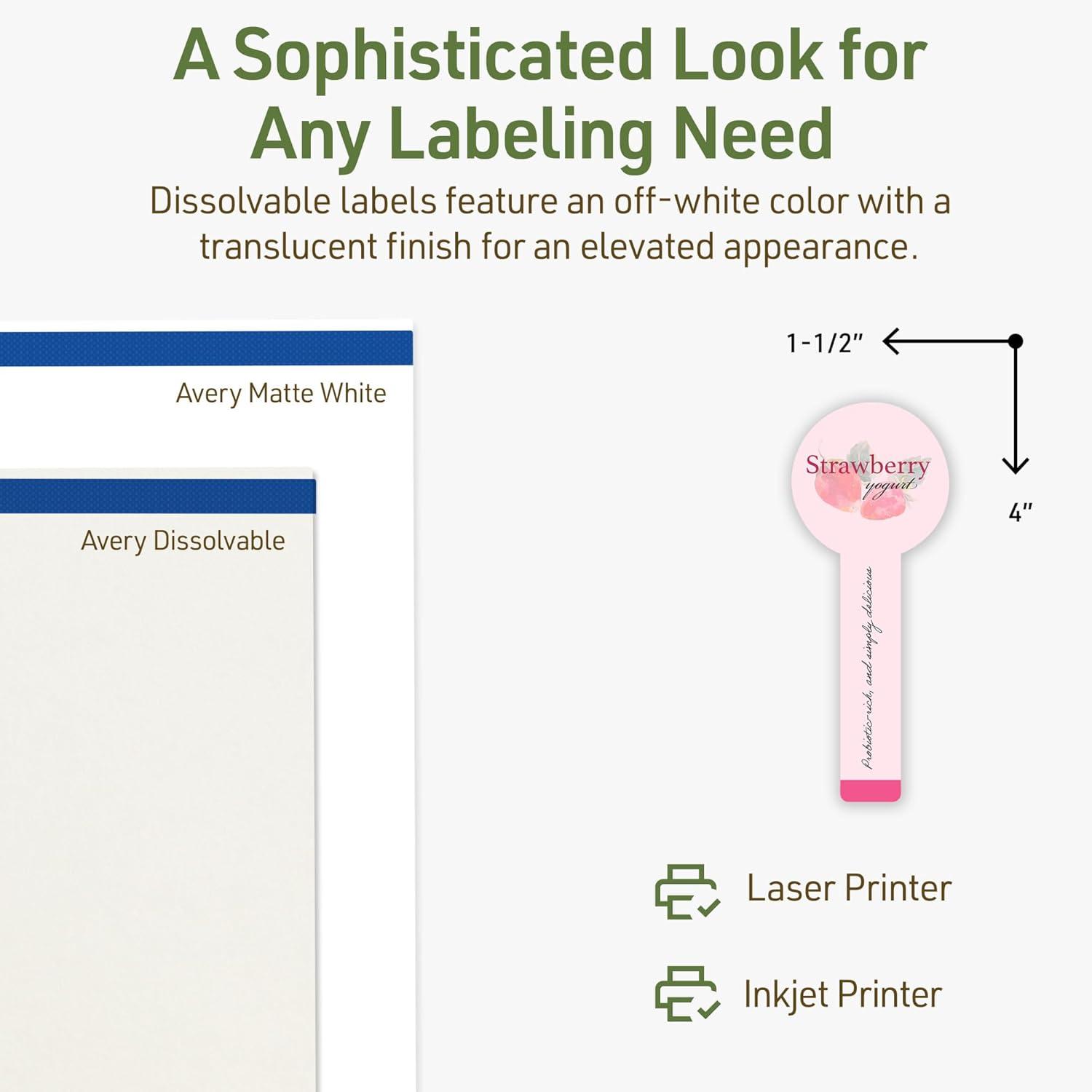 imageAvery Dissolvable Lollipop Labels Sure Feed Technology 15quot x 4quot Matte White PrinttoTheEdge LaserInkjet Printable 40 Labels Total200 labels
