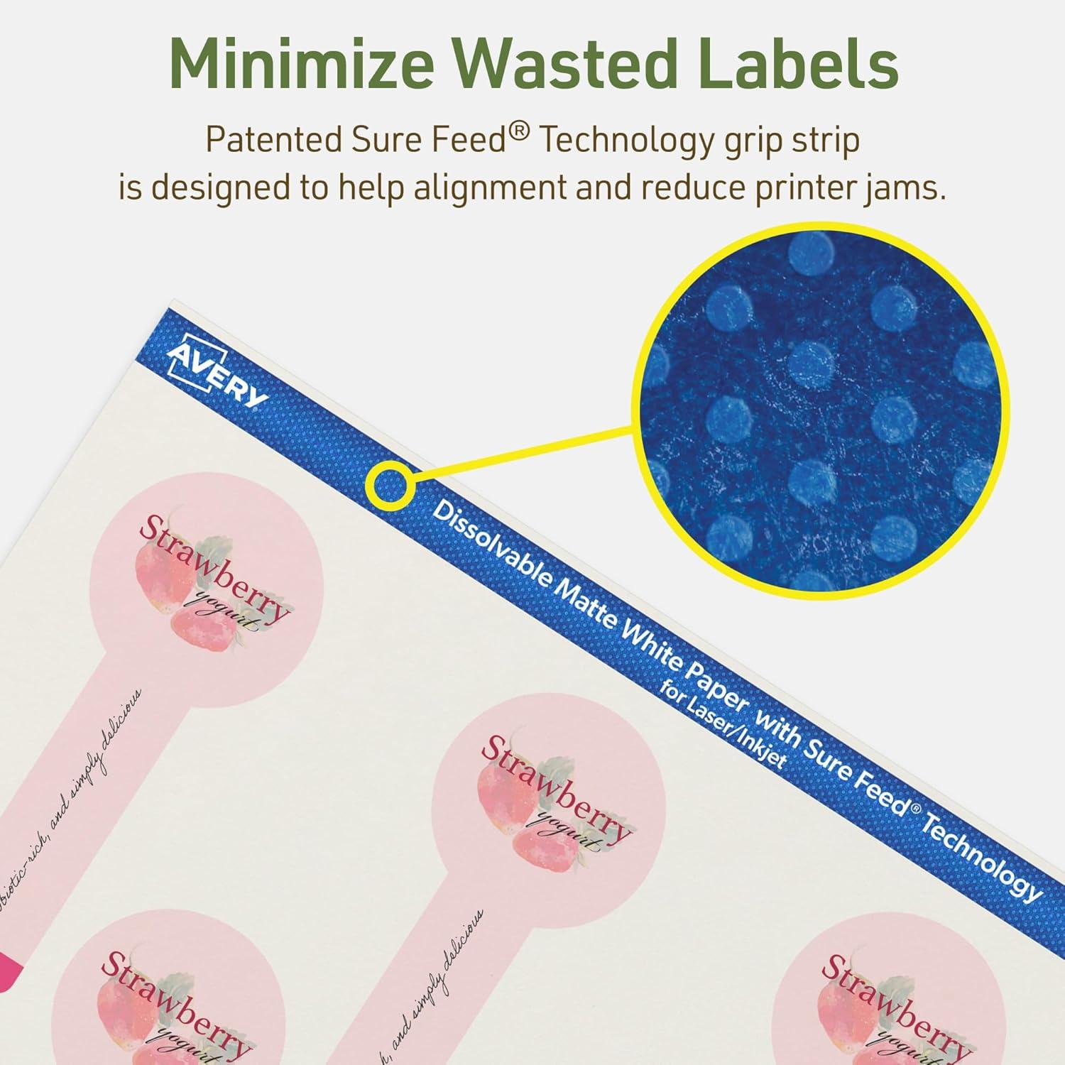 imageAvery Dissolvable Lollipop Labels Sure Feed Technology 15quot x 4quot Matte White PrinttoTheEdge LaserInkjet Printable 40 Labels Total200 labels