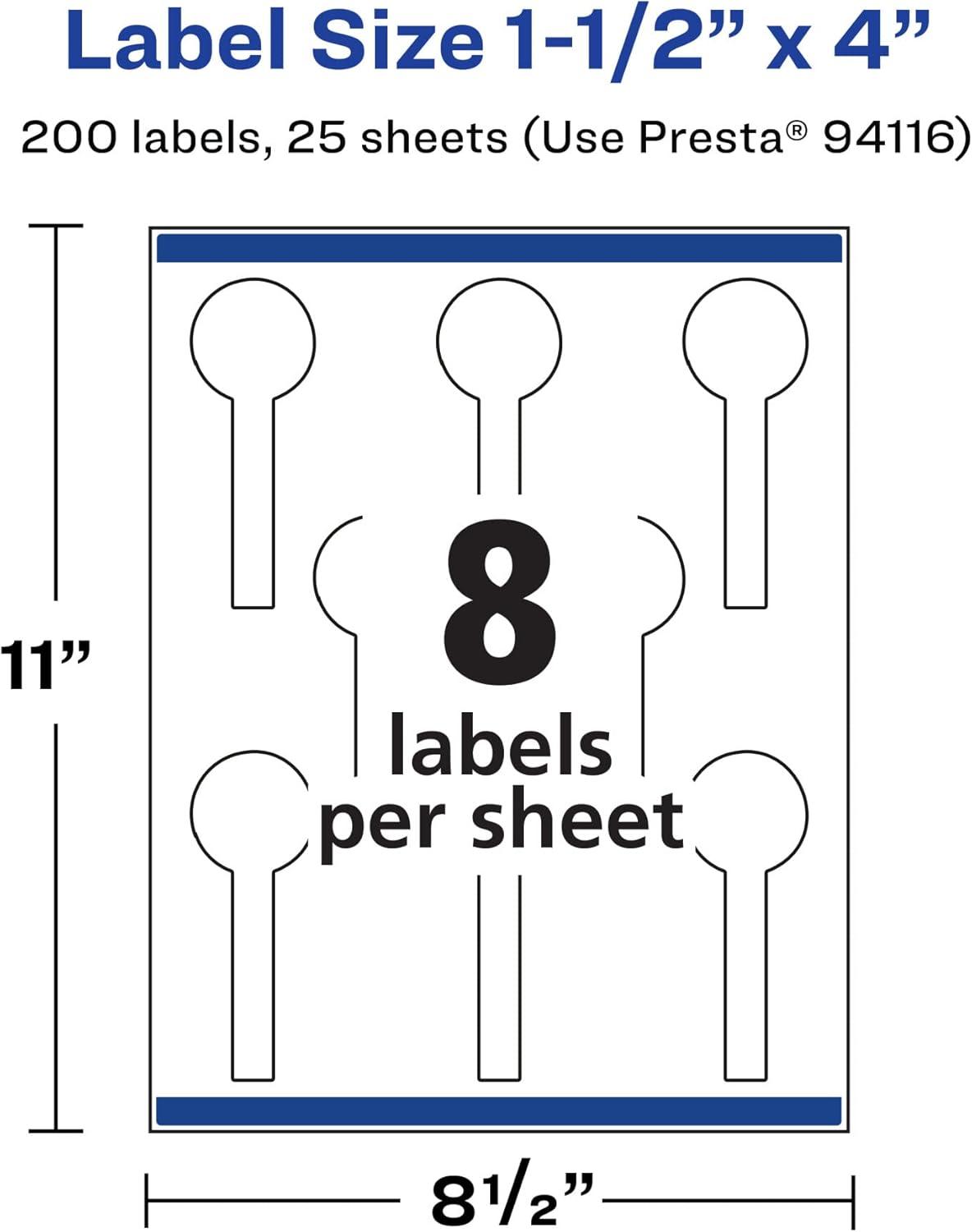 imageAvery Durable Waterproof Lollipop Labels Sure Feed Technology 15quot x 4quot 80 Total Oil and TearResistant Waterproof Labels PrinttoTheEdge LaserPigmentBased Inkjet Printable200 labels