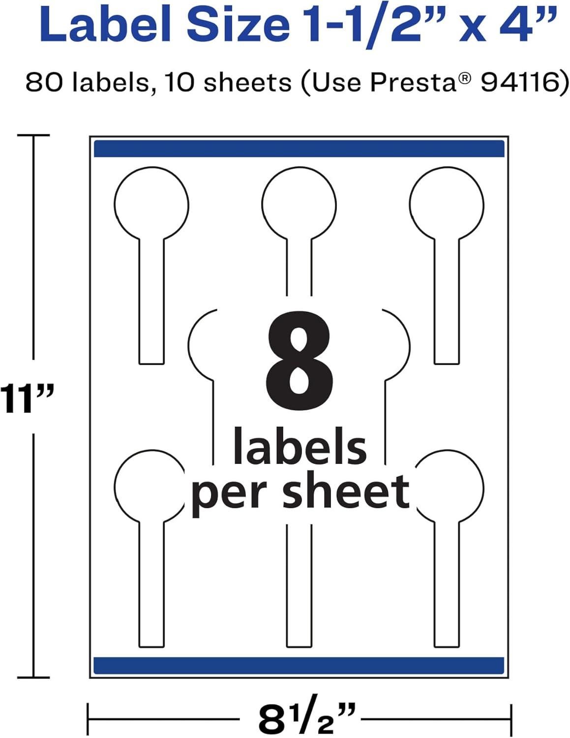 imageAvery Durable Waterproof Lollipop Labels Sure Feed Technology 15quot x 4quot 80 Total Oil and TearResistant Waterproof Labels PrinttoTheEdge LaserPigmentBased Inkjet Printable80 labels