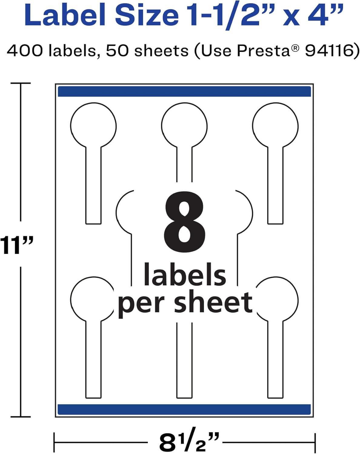 imageAvery Durable Waterproof Lollipop Labels Sure Feed Technology 15quot x 4quot 80 Total Oil and TearResistant Waterproof Labels PrinttoTheEdge LaserPigmentBased Inkjet Printable400 labels