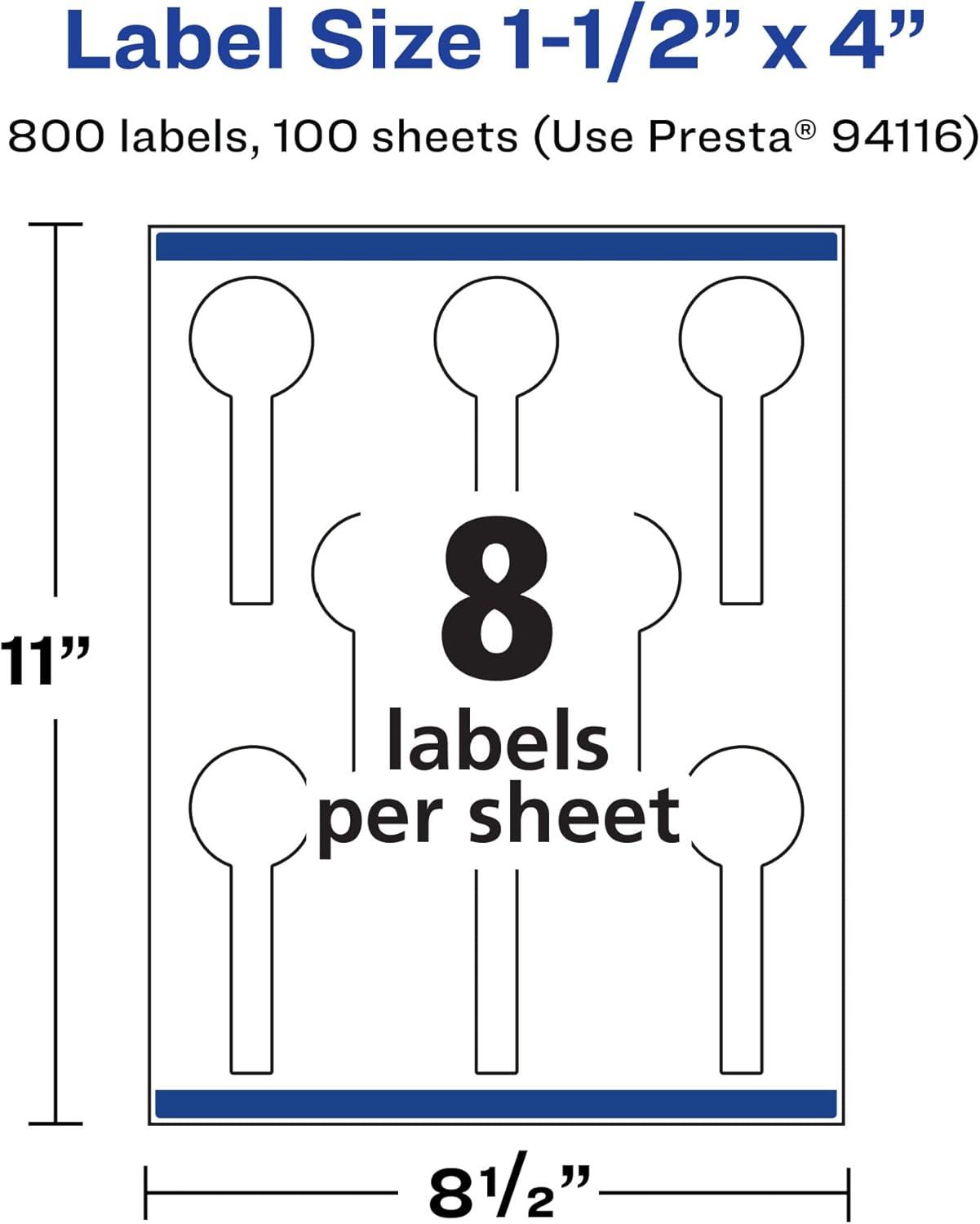 imageAvery Durable Waterproof Lollipop Labels Sure Feed Technology 15quot x 4quot 80 Total Oil and TearResistant Waterproof Labels PrinttoTheEdge LaserPigmentBased Inkjet Printable800 labels