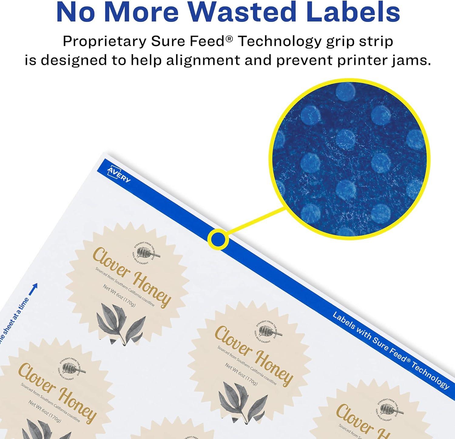 imageAvery Durable Waterproof Starburst Labels Sure Feed Technology 1quot 480 Total Oil and TearResistant Waterproof Labels PrinttoTheEdge LaserPigmentBased Inkjet Printable1 200 labels