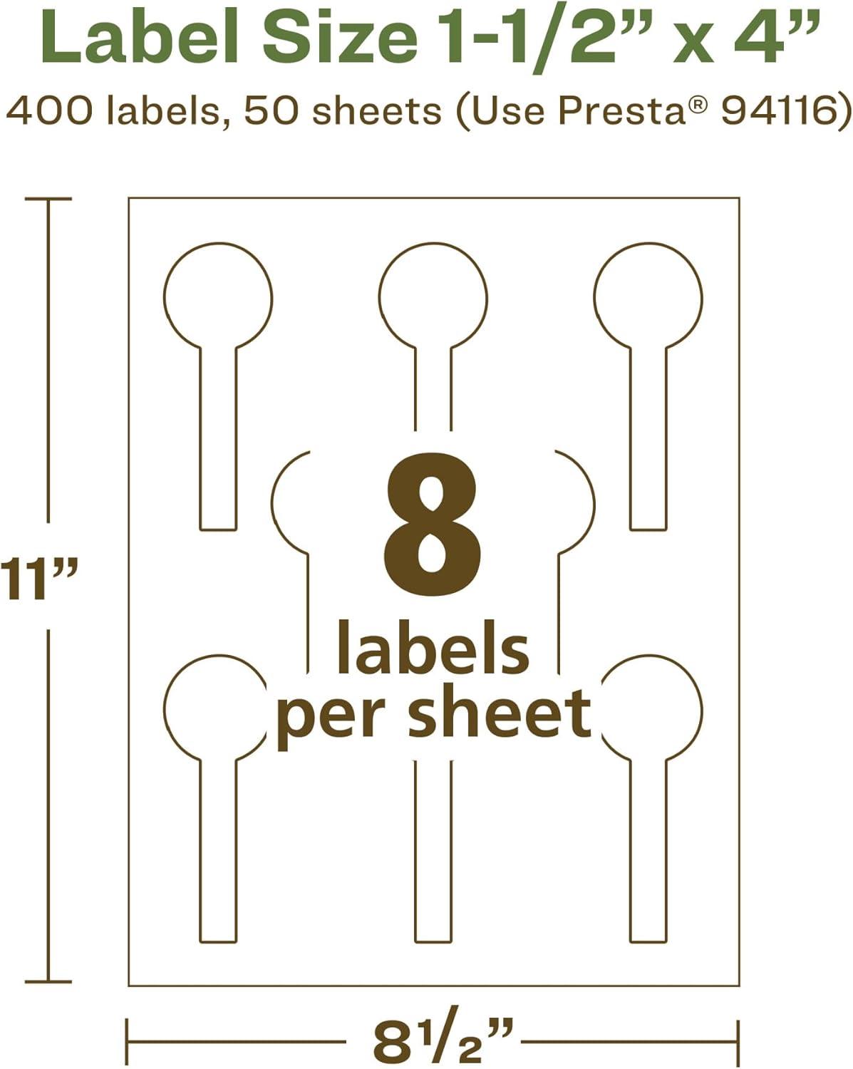 imageAvery EcoFriendly Matte White Recycled Lollipop Labels 15quot x 4quot PrinttoTheEdge Matte White Labels Permanent Adhesive LaserInkjet Printable 80 Total400 labels