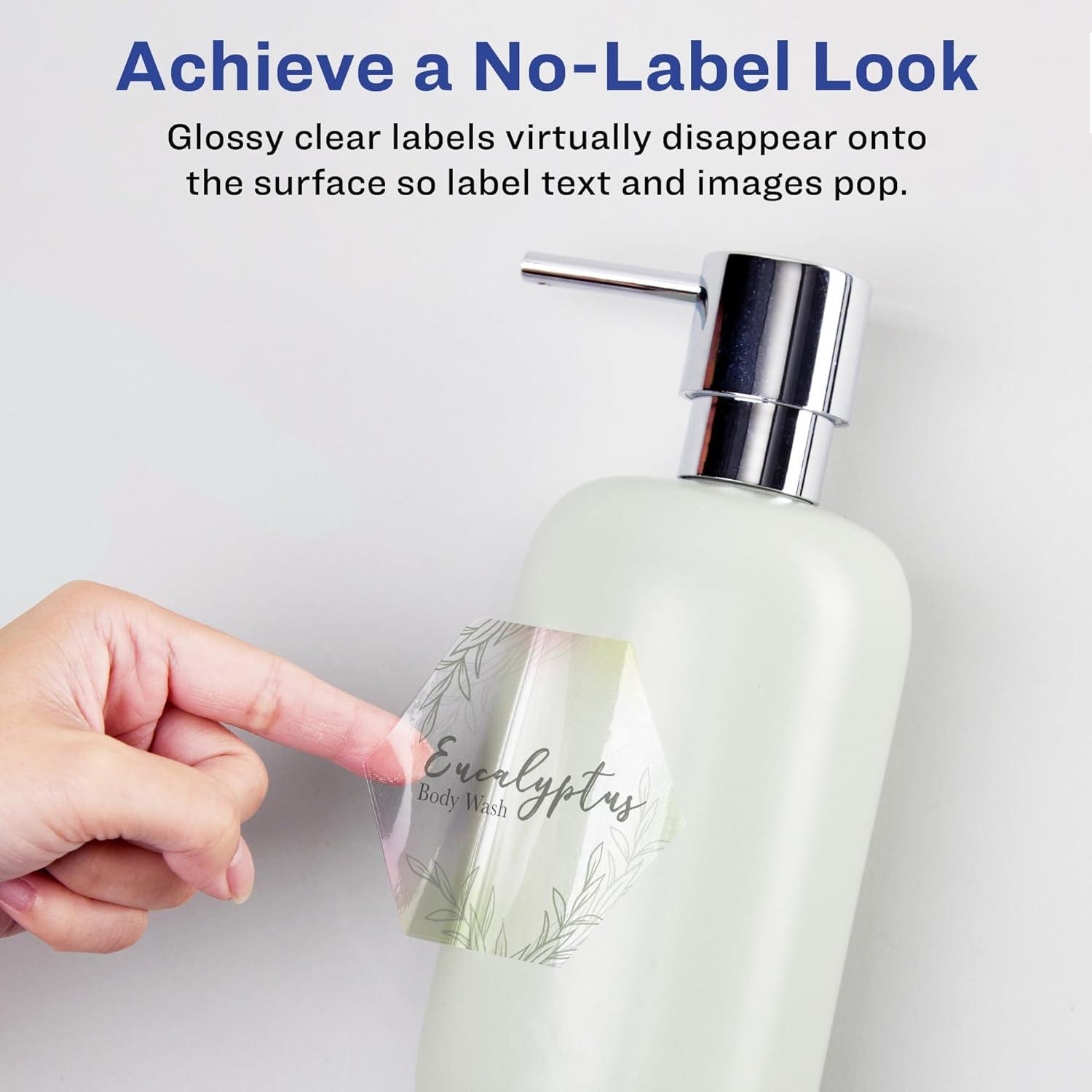 imageAvery Glossy Clear Hexagon Labels Sure Feed Technology 112quot x 14754quot 200 Glossy Clear Labels PrinttoTheEdge LaserInkjet Printable1 000 labels