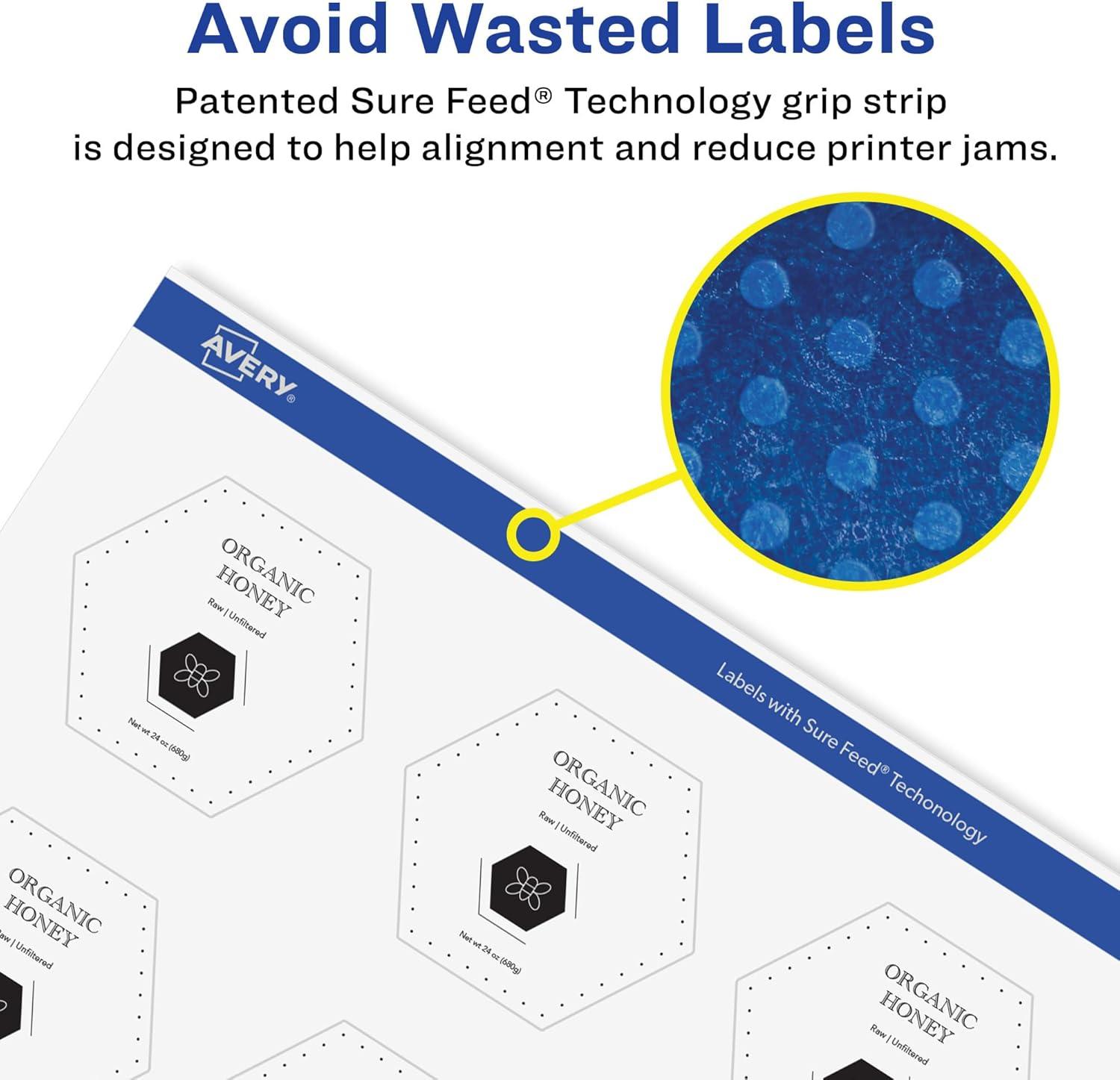 imageAvery Glossy Clear Hexagon Labels Sure Feed Technology 112quot x 14754quot 200 Glossy Clear Labels PrinttoTheEdge LaserInkjet Printable1 000 labels