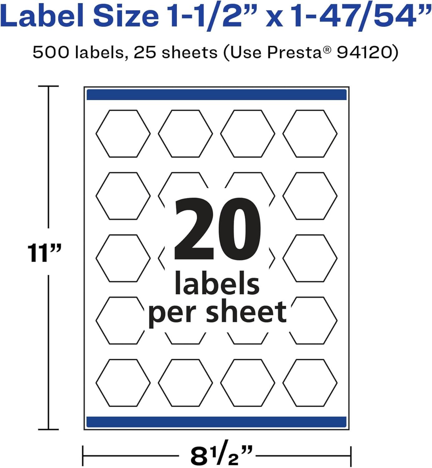 imageAvery Glossy White Hexagon Labels Sure Feed Technology 112quot x 14754quot 200 Glossy White Labels PrinttoTheEdge Permanent Adhesive LaserInkjet Printable500 labels