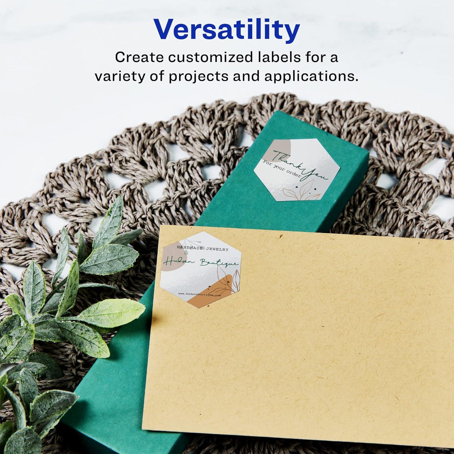 imageAvery Glossy White Hexagon Labels Sure Feed Technology 112quot x 14754quot 200 Glossy White Labels PrinttoTheEdge Permanent Adhesive LaserInkjet Printable200 labels