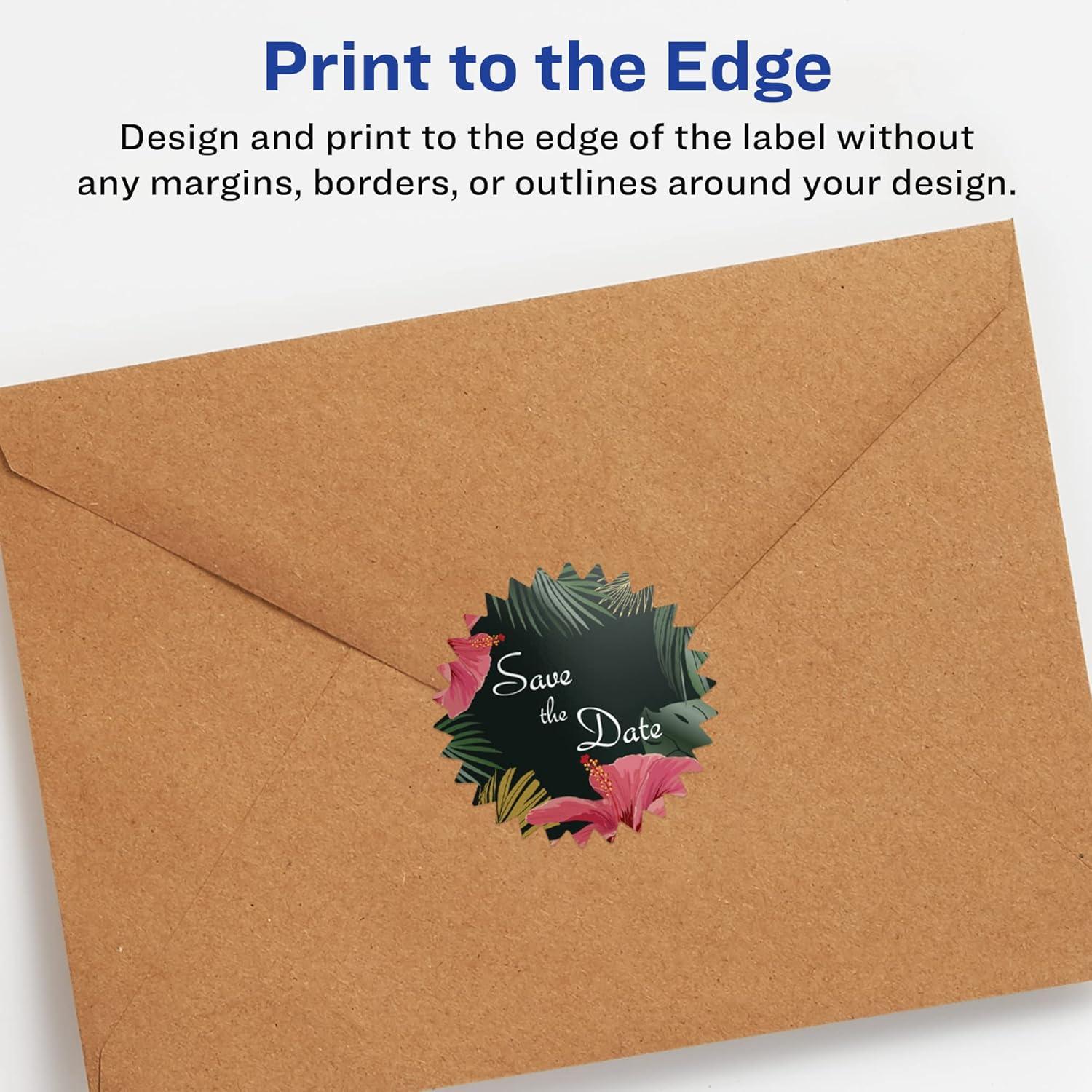 imageAvery Glossy White Starburst Labels Sure Feed Technology 175quot 200 Glossy White Labels PrinttoTheEdge Permanent Adhesive LaserInkjet Printable1 000 labels