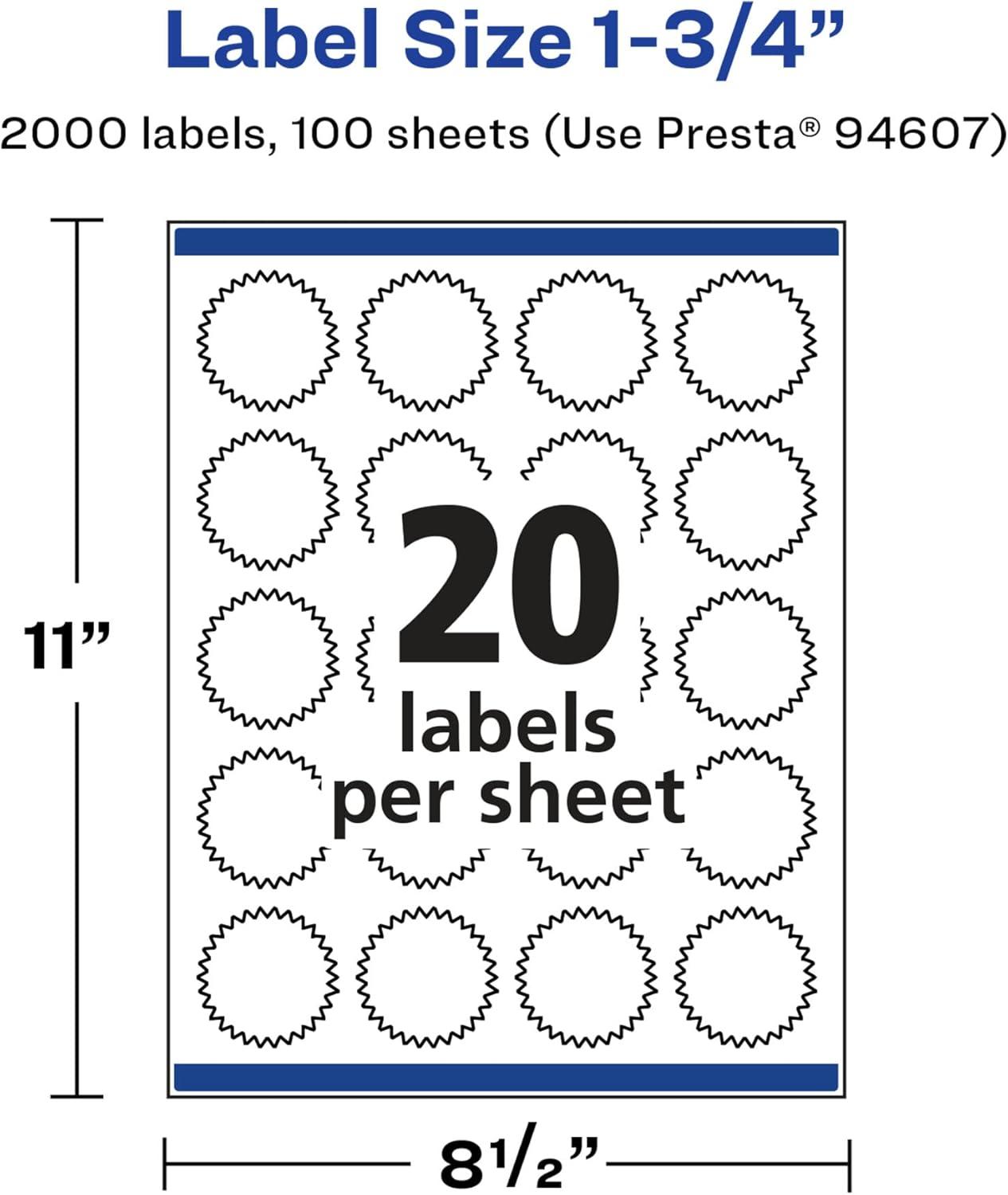 imageAvery Glossy White Starburst Labels Sure Feed Technology 175quot 200 Glossy White Labels PrinttoTheEdge Permanent Adhesive LaserInkjet Printable2 000 labels