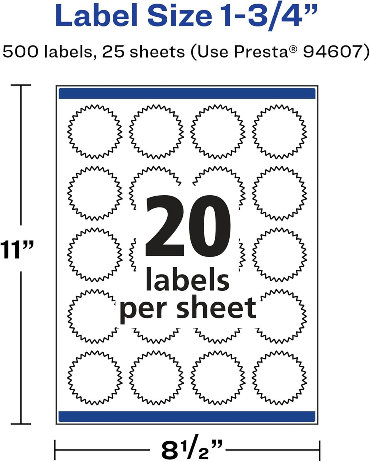 imageAvery Glossy White Starburst Labels Sure Feed Technology 175quot 200 Glossy White Labels PrinttoTheEdge Permanent Adhesive LaserInkjet Printable500 labels