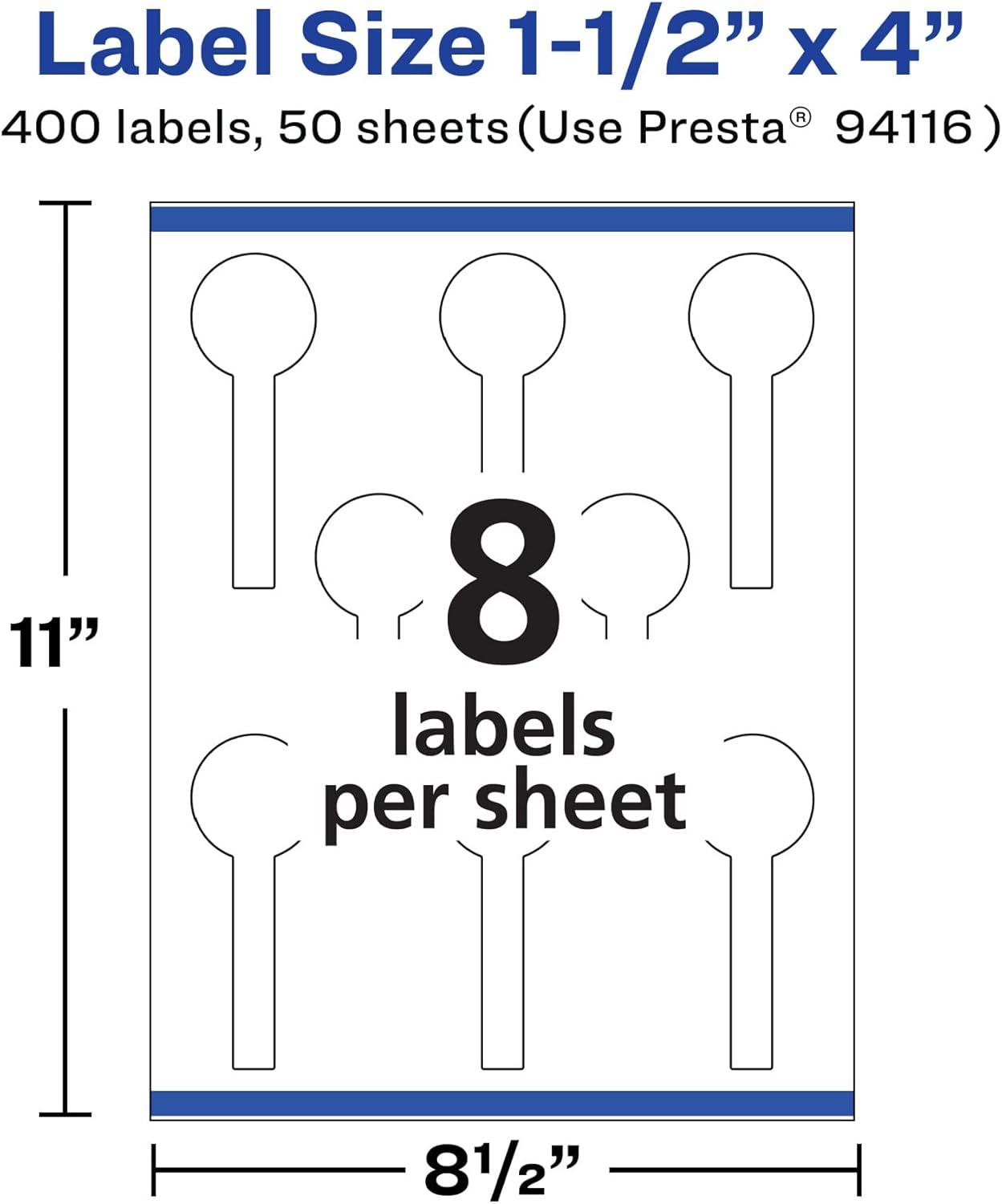 imageAvery Matte White Lollipop Labels Sure Feed Technology 15quot x 4quot 200 White Labels PrinttoTheEdge Permanent Adhesive LaserInkjet Printable400 labels