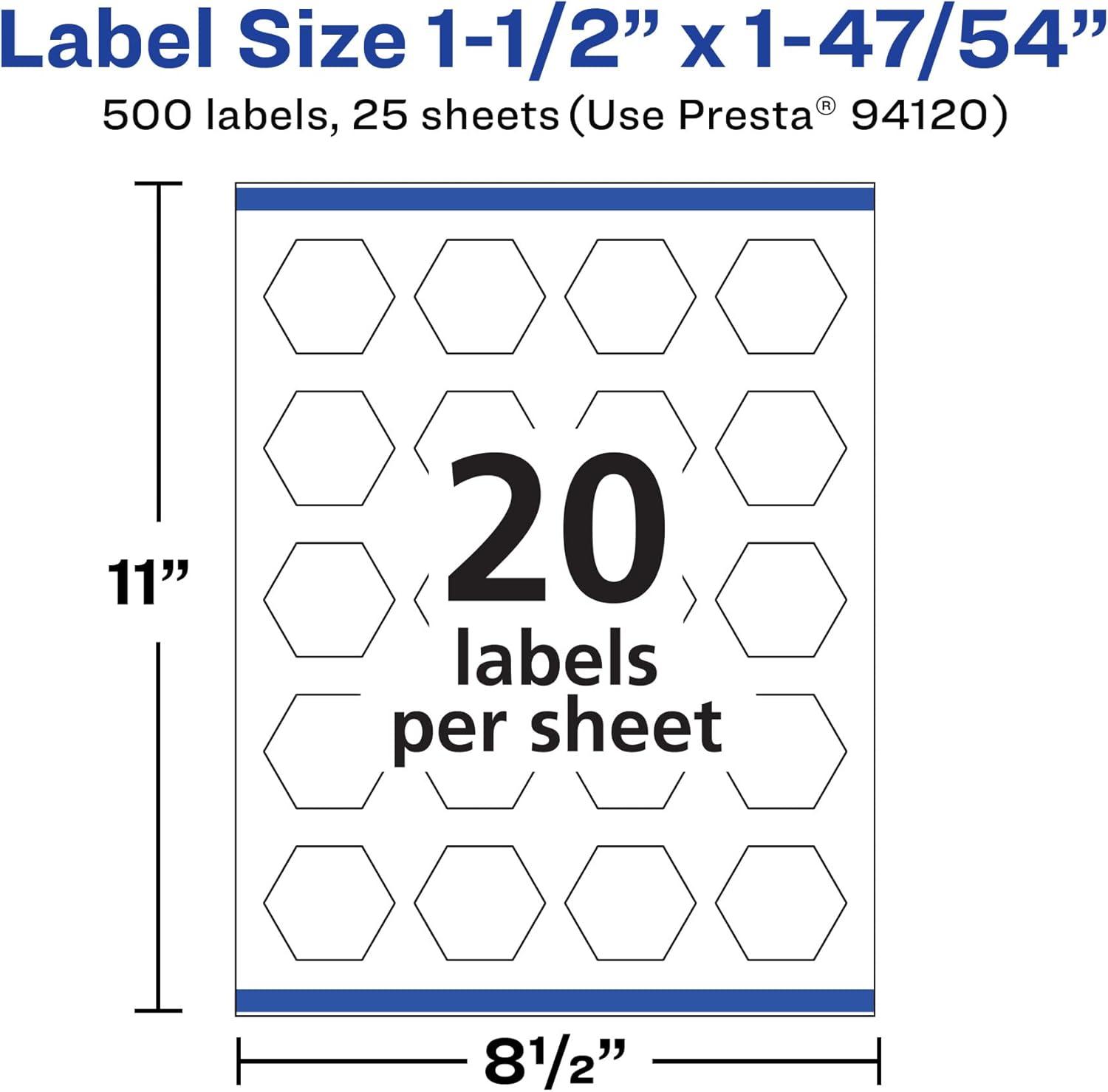 imageAvery Matte White Removable Hexagon Labels Sure Feed Technology PrinttoTheEdge 112quot x 14754quot 300 Removable Labels LaserInkjet Printable500 labels