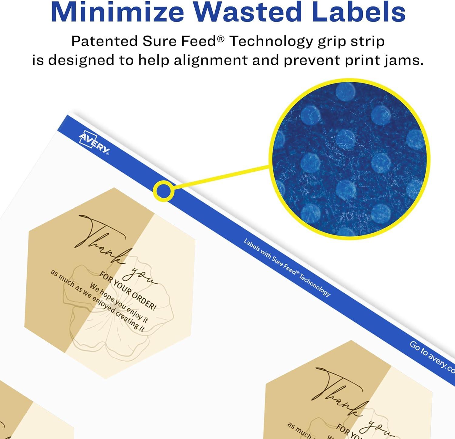 imageAvery Matte White Removable Hexagon Labels Sure Feed Technology PrinttoTheEdge 112quot x 14754quot 300 Removable Labels LaserInkjet Printable500 labels