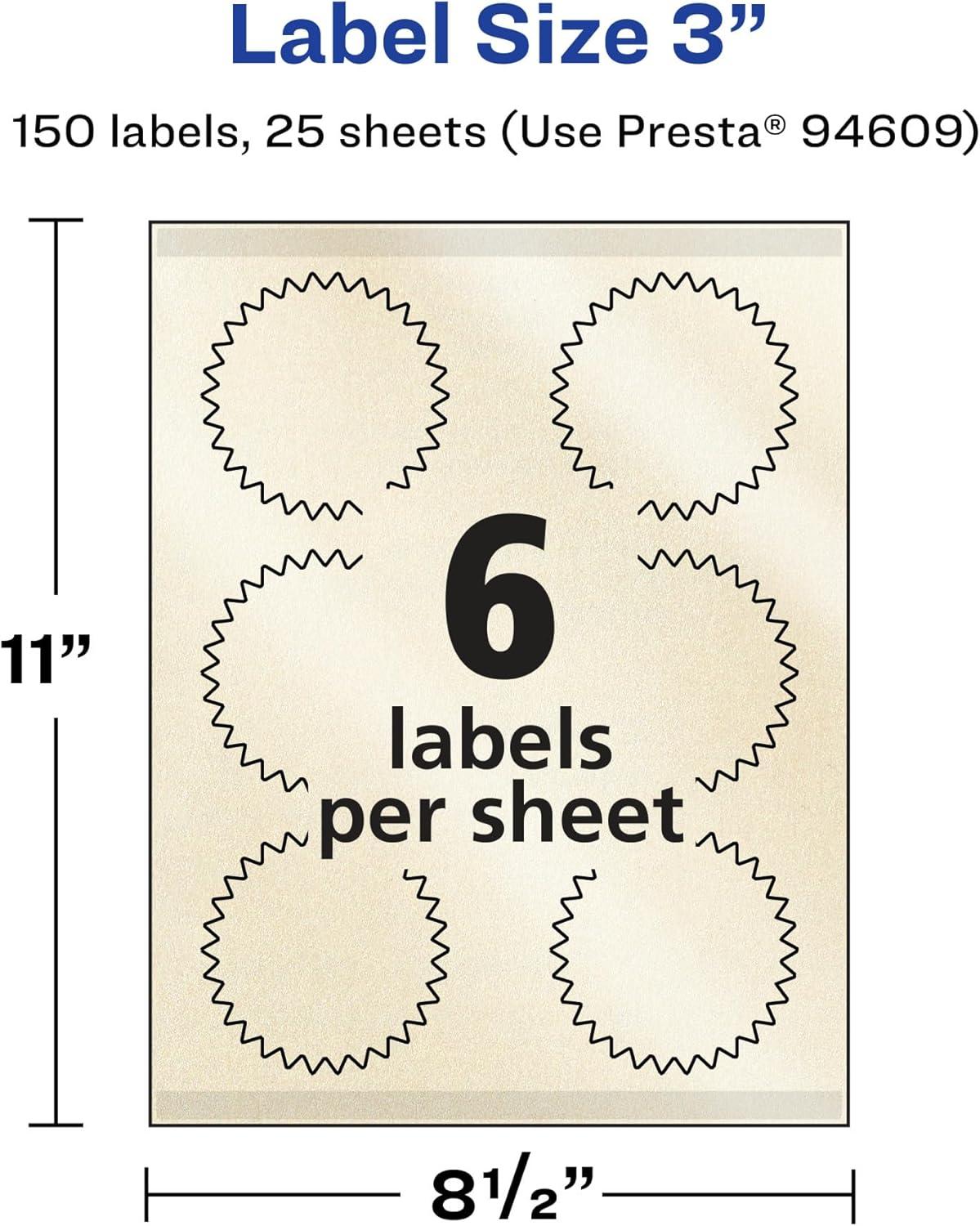 imageAvery Pearlized Ivory Starburst Labels Sure Feed Technology PrinttoTheEdge 3quot 150 Pearlized Ivory Labels LaserInkjet Printable150 labels