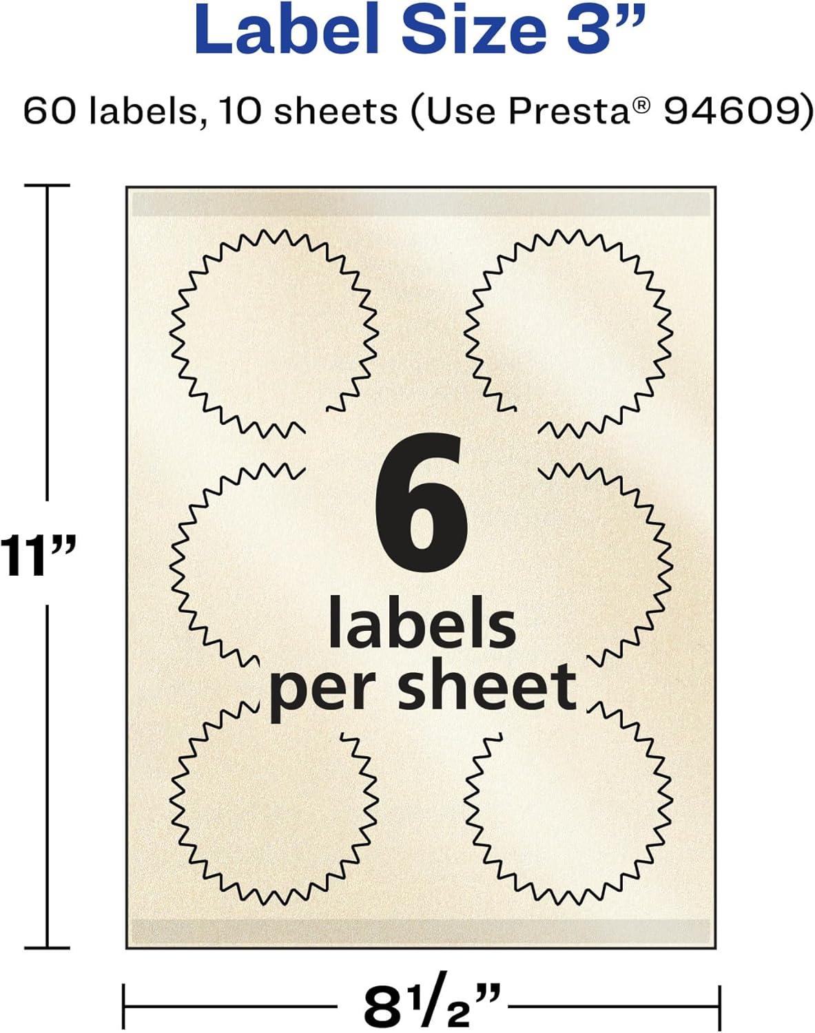 imageAvery Pearlized Ivory Starburst Labels Sure Feed Technology PrinttoTheEdge 3quot 150 Pearlized Ivory Labels LaserInkjet Printable60 labels