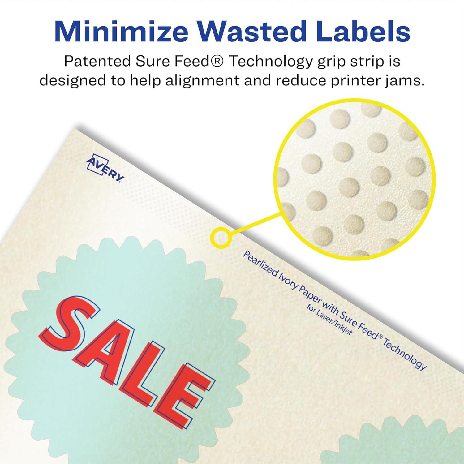 imageAvery Pearlized Ivory Starburst Labels Sure Feed Technology PrinttoTheEdge 3quot 150 Pearlized Ivory Labels LaserInkjet Printable600 labels