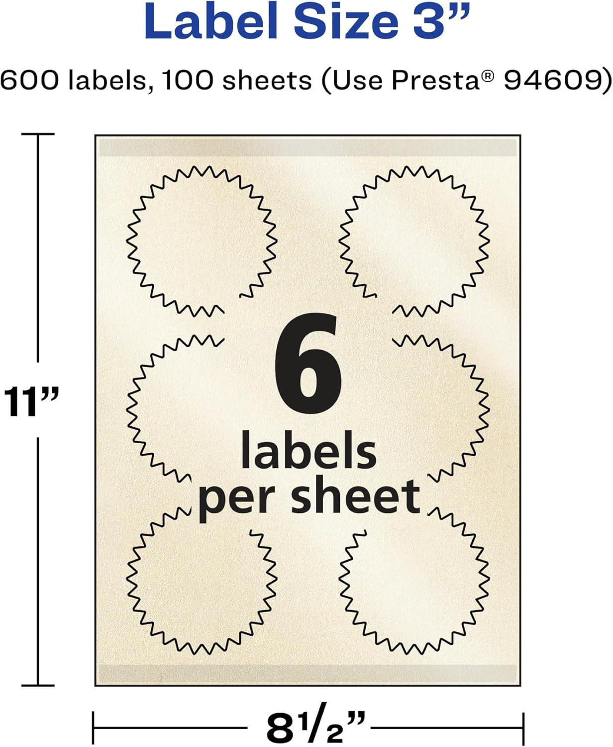 imageAvery Pearlized Ivory Starburst Labels Sure Feed Technology PrinttoTheEdge 3quot 150 Pearlized Ivory Labels LaserInkjet Printable600 labels