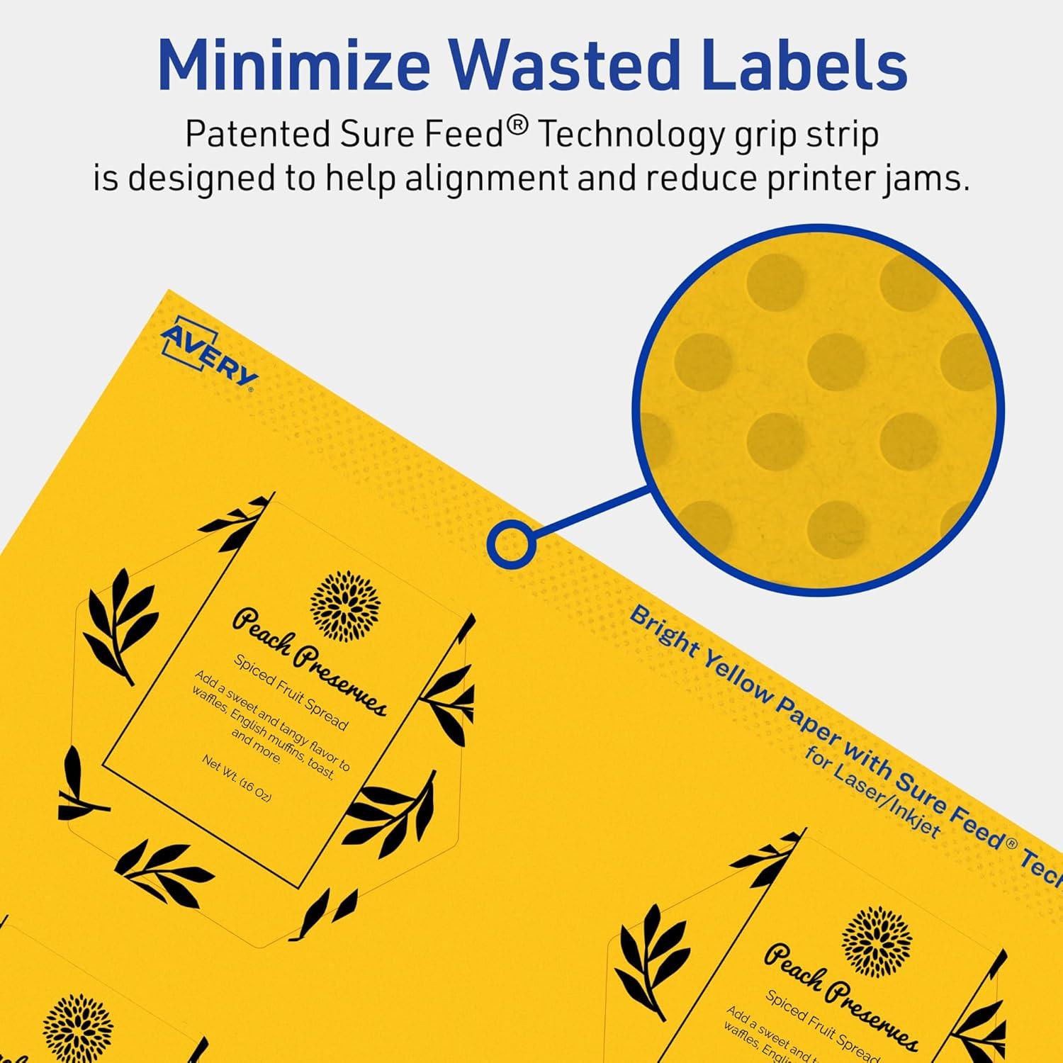 imageAvery Printable Hexagon Labels Sure Feed Technology 212quot x 25764quot Bright Yellow Labels PrinttoTheEdge LaserInkjet Printable 120 Total Great for Cosmetics and Jars480 labels