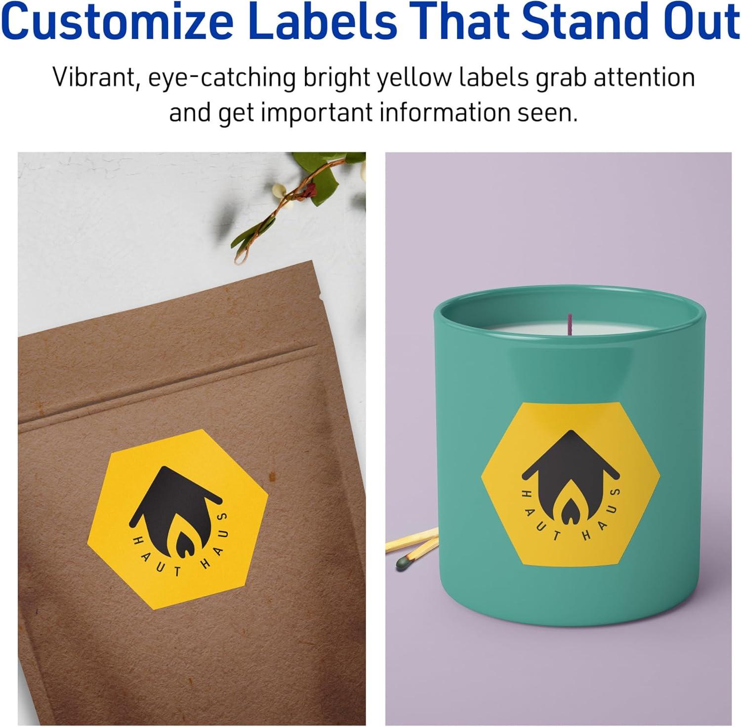 imageAvery Printable Hexagon Labels Sure Feed Technology 212quot x 25764quot Bright Yellow Labels PrinttoTheEdge LaserInkjet Printable 120 Total Great for Cosmetics and Jars480 labels
