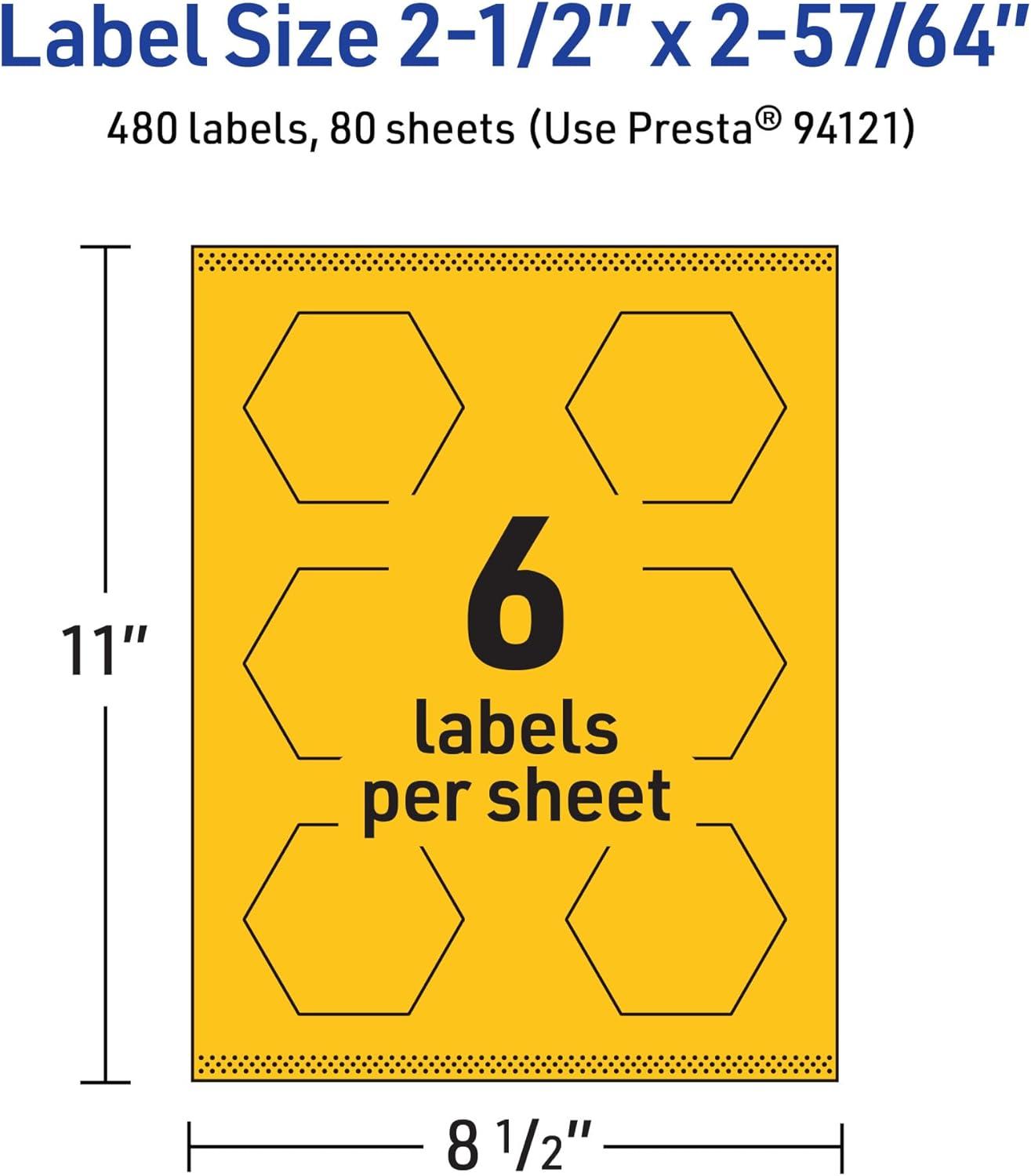 imageAvery Printable Hexagon Labels Sure Feed Technology 212quot x 25764quot Bright Yellow Labels PrinttoTheEdge LaserInkjet Printable 120 Total Great for Cosmetics and Jars480 labels