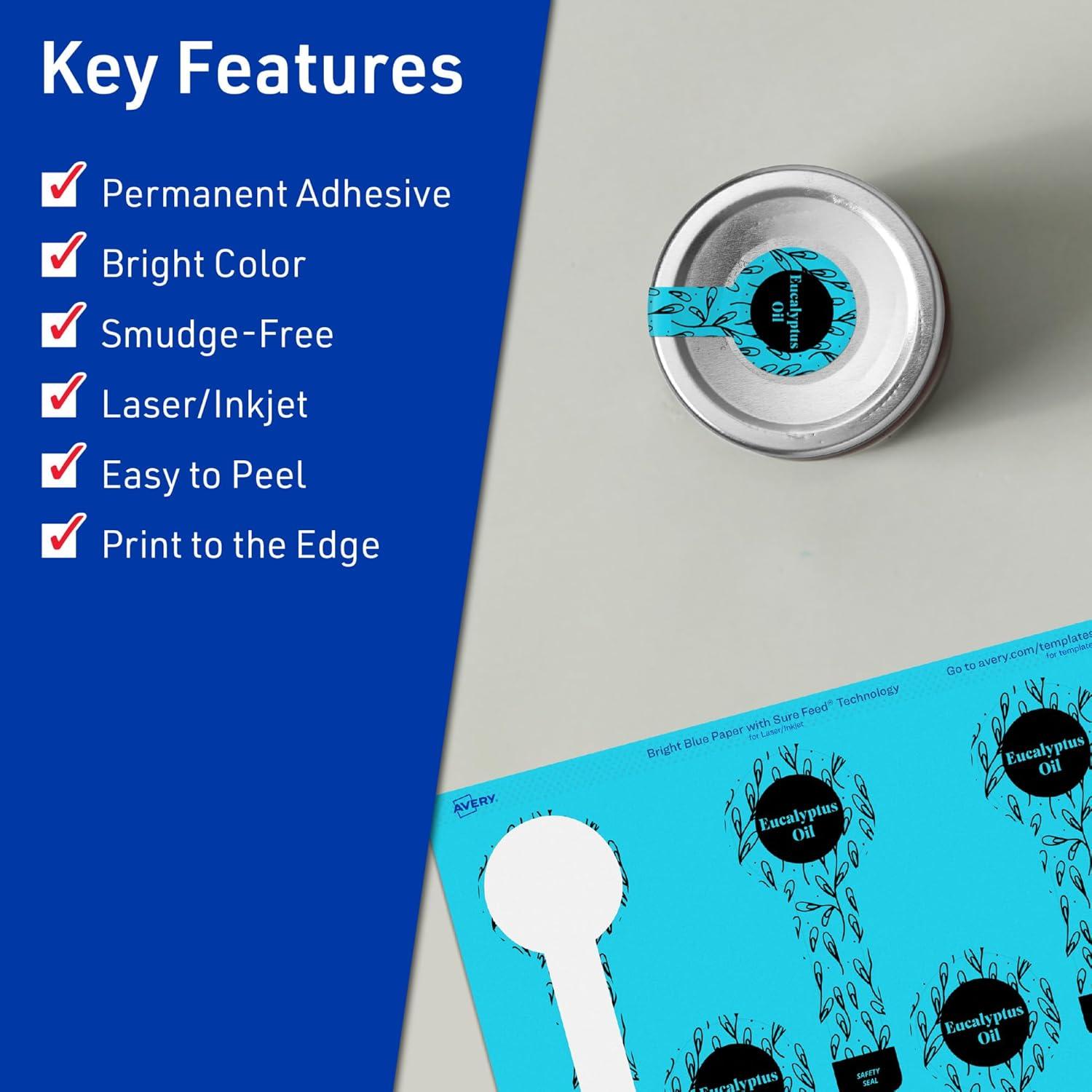 imageAvery Printable Lollipop Labels Sure Feed Technology 112quot x 4quot Bright Blue Labels PrinttoTheEdge LaserInkjet Printable 160 Total Great for Jars and Baking Seal Stickers80 labels