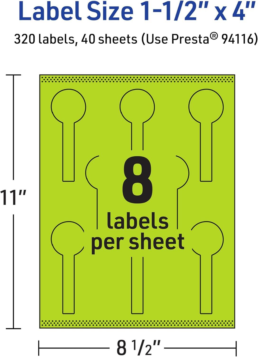 imageAvery Printable Lollipop Labels Sure Feed Technology 112quot x 4quot Bright Green Labels PrinttoTheEdge LaserInkjet Printable 80 Total Great for Jars and Baking Seal Stickers320 labels