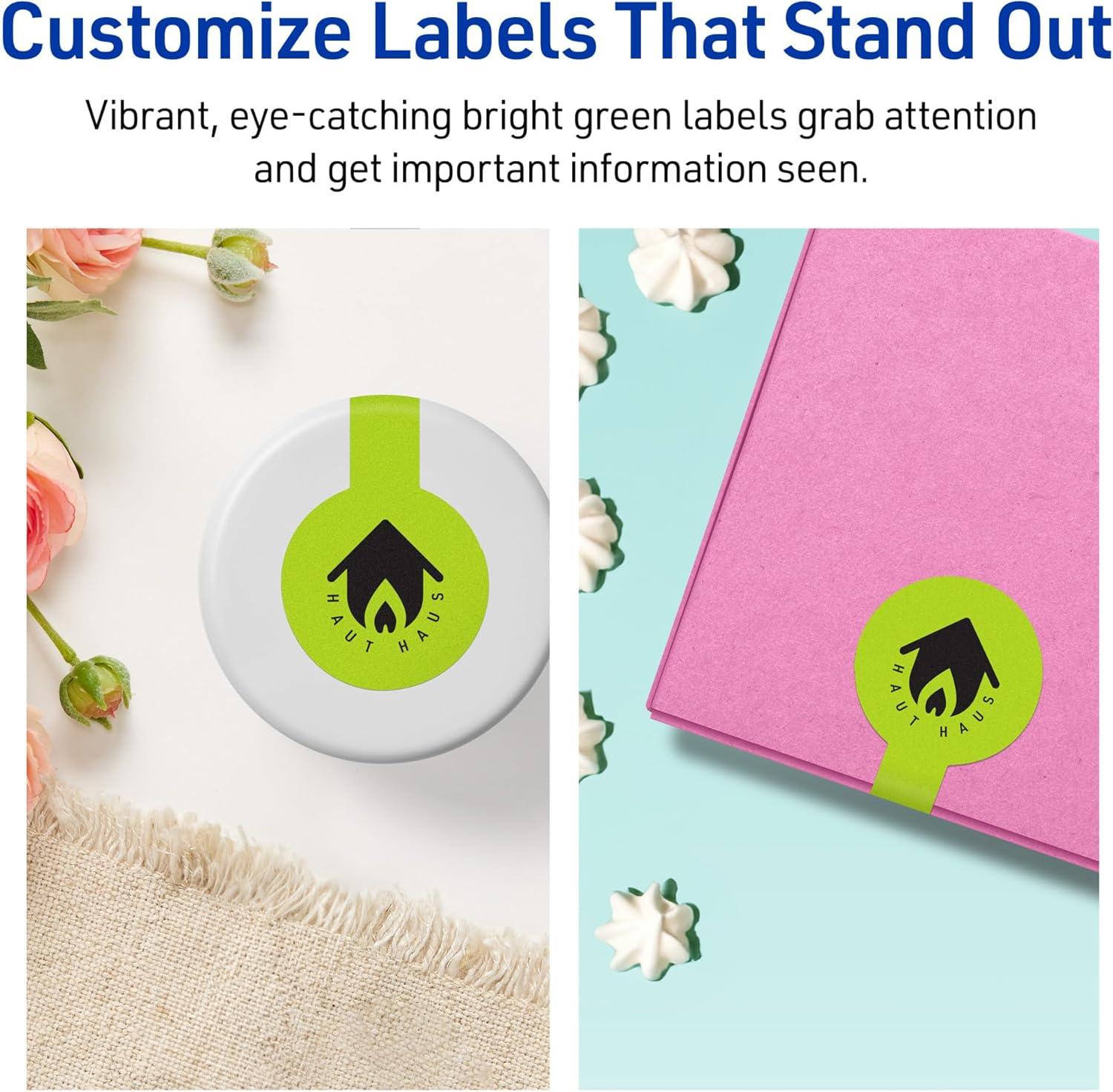 imageAvery Printable Lollipop Labels Sure Feed Technology 112quot x 4quot Bright Green Labels PrinttoTheEdge LaserInkjet Printable 80 Total Great for Jars and Baking Seal Stickers160 labels