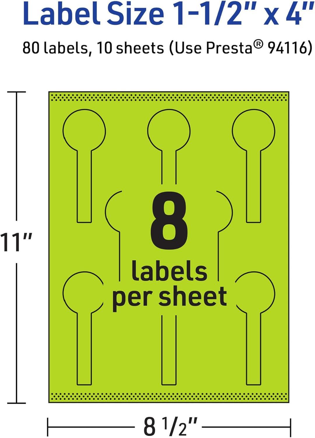 imageAvery Printable Lollipop Labels Sure Feed Technology 112quot x 4quot Bright Green Labels PrinttoTheEdge LaserInkjet Printable 80 Total Great for Jars and Baking Seal Stickers80 labels