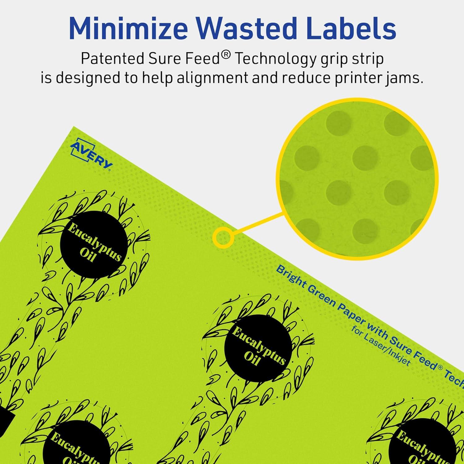 imageAvery Printable Lollipop Labels Sure Feed Technology 112quot x 4quot Bright Green Labels PrinttoTheEdge LaserInkjet Printable 80 Total Great for Jars and Baking Seal Stickers160 labels