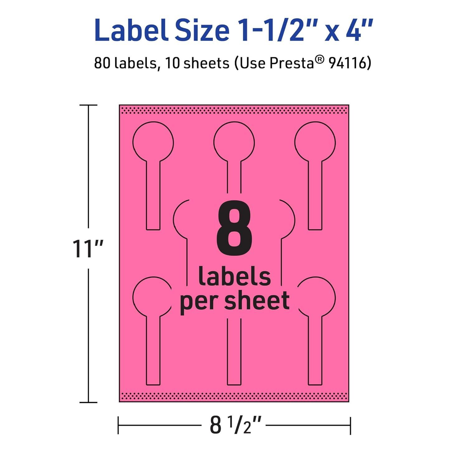imageAvery Printable Lollipop Labels Sure Feed Technology 112quot x 4quot Bright Pink Labels PrinttoTheEdge LaserInkjet Printable 80 Total Great for Jars and Baking Seal Stickers80 labels
