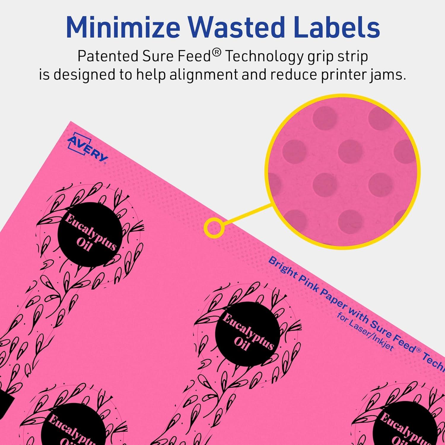 imageAvery Printable Lollipop Labels Sure Feed Technology 112quot x 4quot Bright Pink Labels PrinttoTheEdge LaserInkjet Printable 80 Total Great for Jars and Baking Seal Stickers80 labels