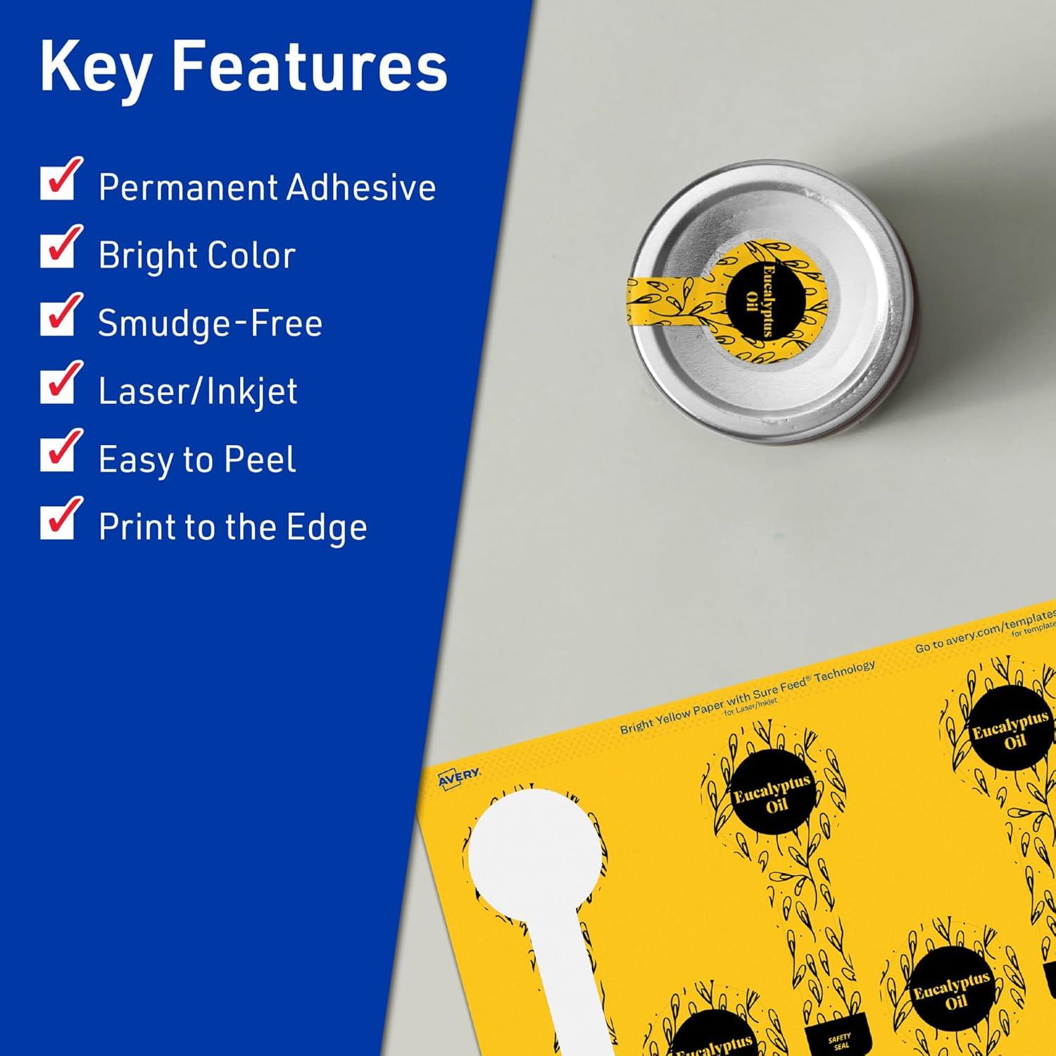 imageAvery Printable Lollipop Labels Sure Feed Technology 112quot x 4quot Bright Yellow Labels PrinttoTheEdge LaserInkjet Printable 160 Total Great for Jars and Baking Seal Stickers80 labels