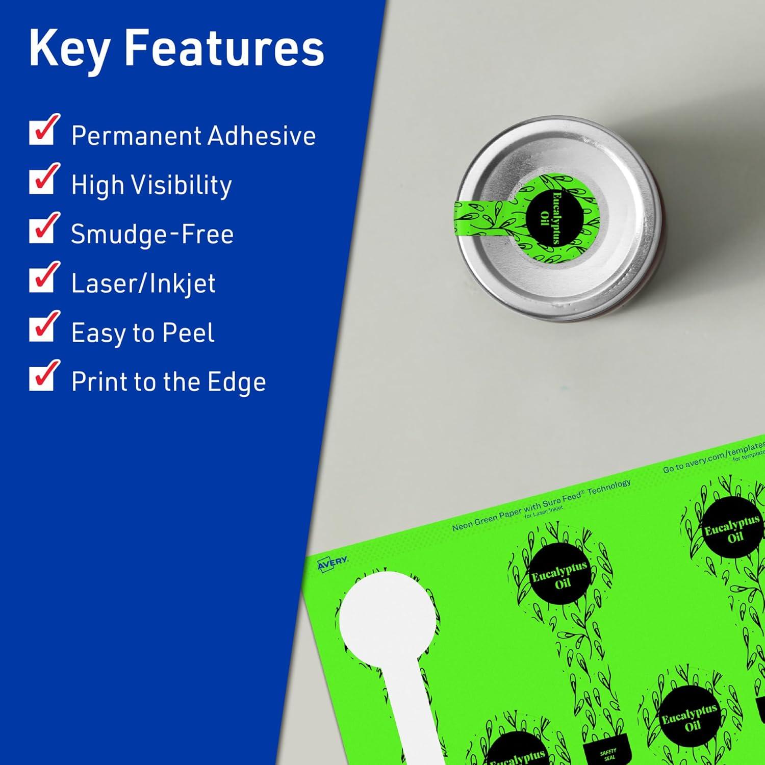 imageAvery Printable Lollipop Labels Sure Feed Technology 112quot x 4quot Neon Green Labels PrinttoTheEdge LaserInkjet Printable 320 Total Great for Jars and Baking Seal Stickers80 labels
