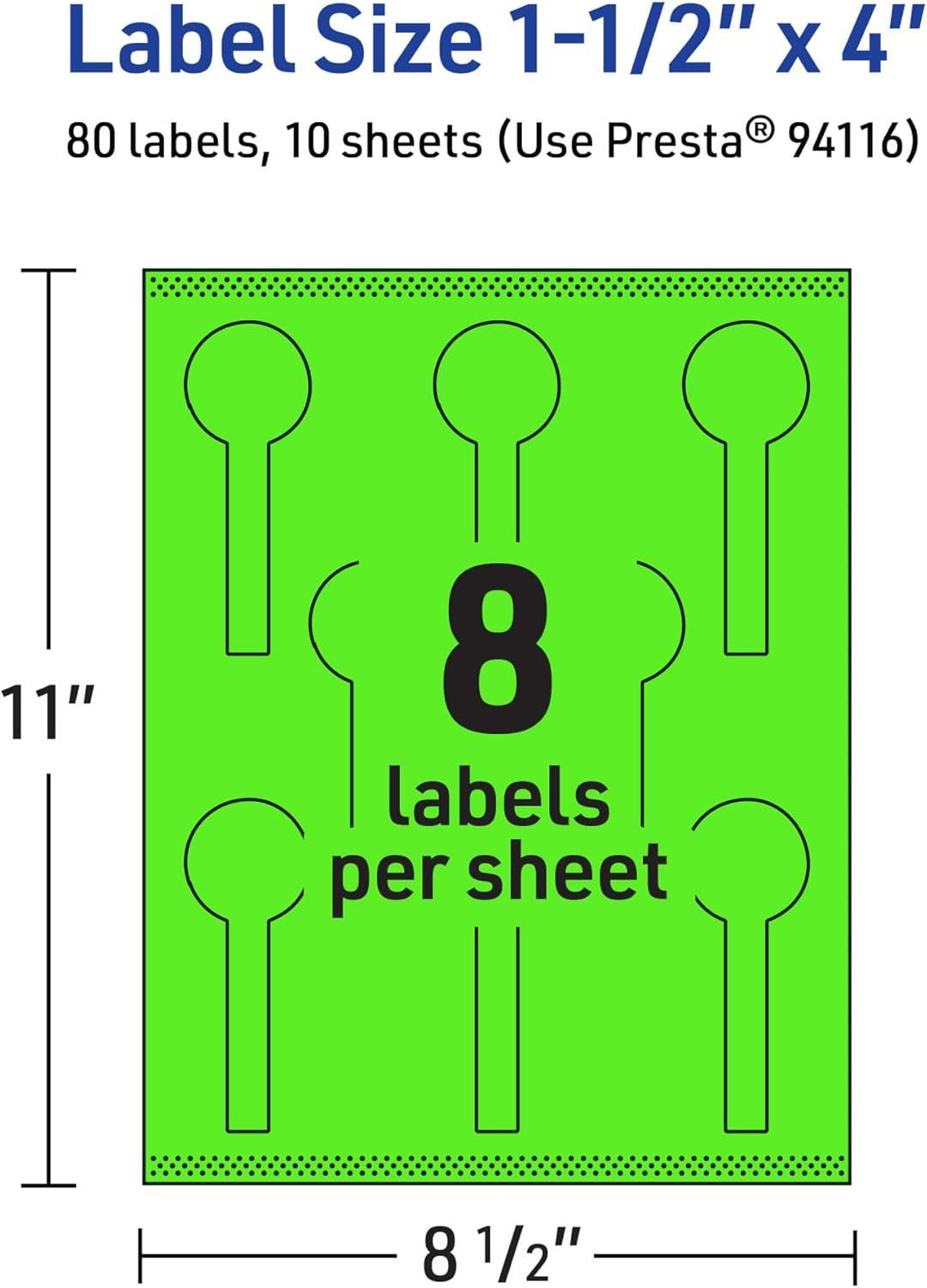 imageAvery Printable Lollipop Labels Sure Feed Technology 112quot x 4quot Neon Green Labels PrinttoTheEdge LaserInkjet Printable 320 Total Great for Jars and Baking Seal Stickers80 labels