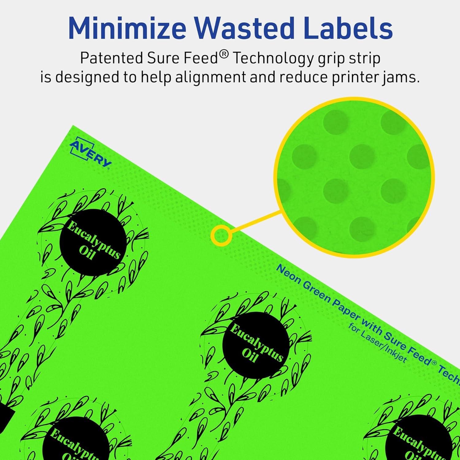 imageAvery Printable Lollipop Labels Sure Feed Technology 112quot x 4quot Neon Green Labels PrinttoTheEdge LaserInkjet Printable 320 Total Great for Jars and Baking Seal Stickers80 labels