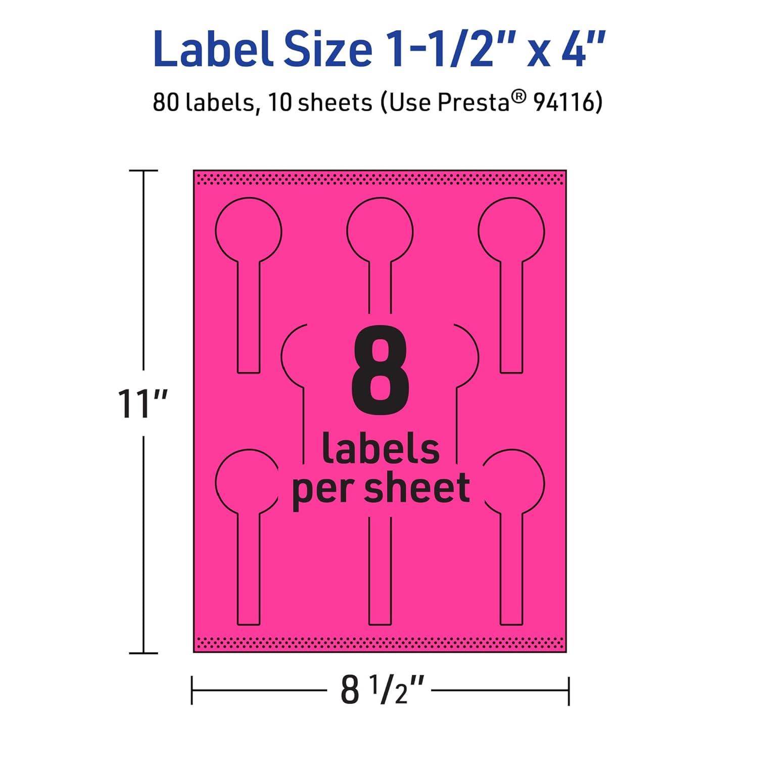 imageAvery Printable Lollipop Labels Sure Feed Technology 112quot x 4quot Neon Magenta Labels PrinttoTheEdge LaserInkjet Printable 160 Total Great for Jars and Baking Seal Stickers80 labels