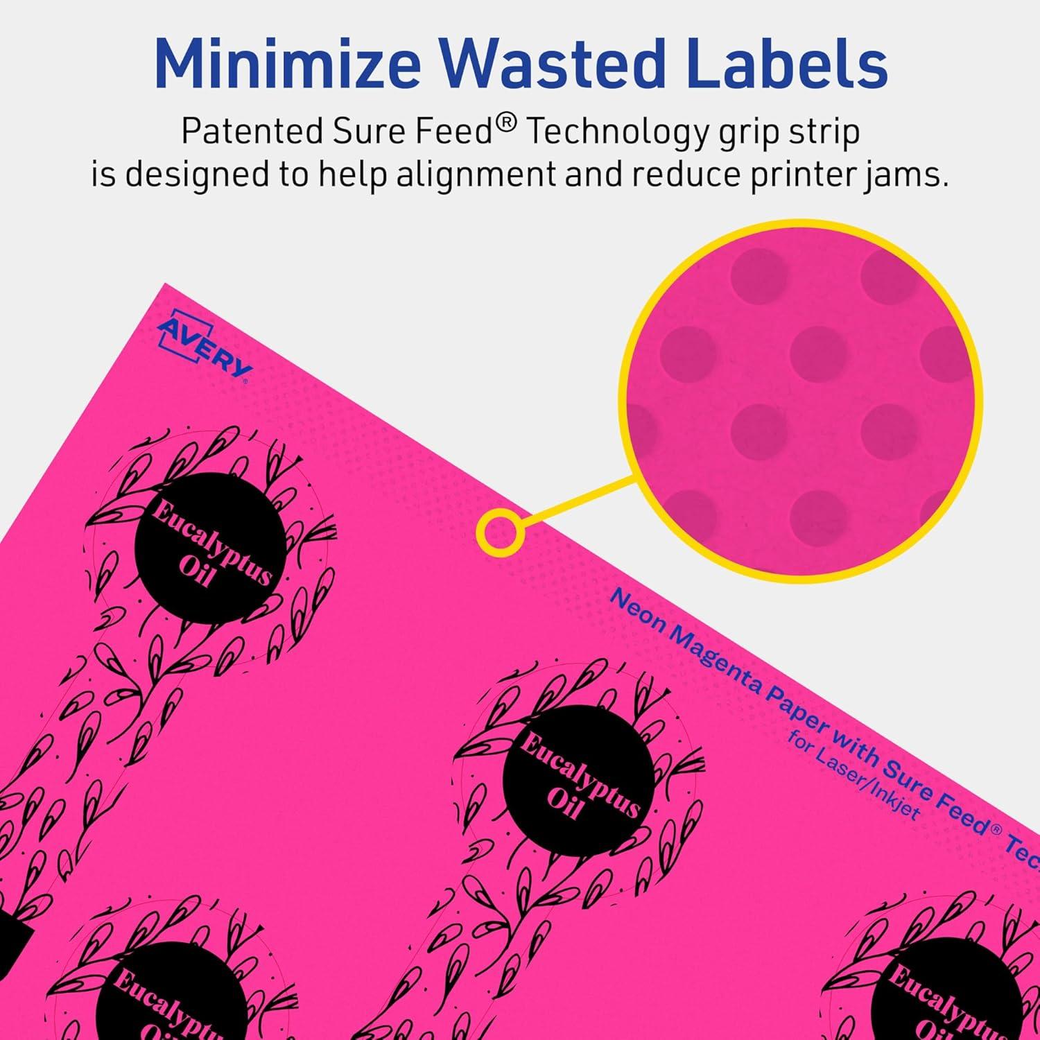 imageAvery Printable Lollipop Labels Sure Feed Technology 112quot x 4quot Neon Magenta Labels PrinttoTheEdge LaserInkjet Printable 160 Total Great for Jars and Baking Seal Stickers80 labels