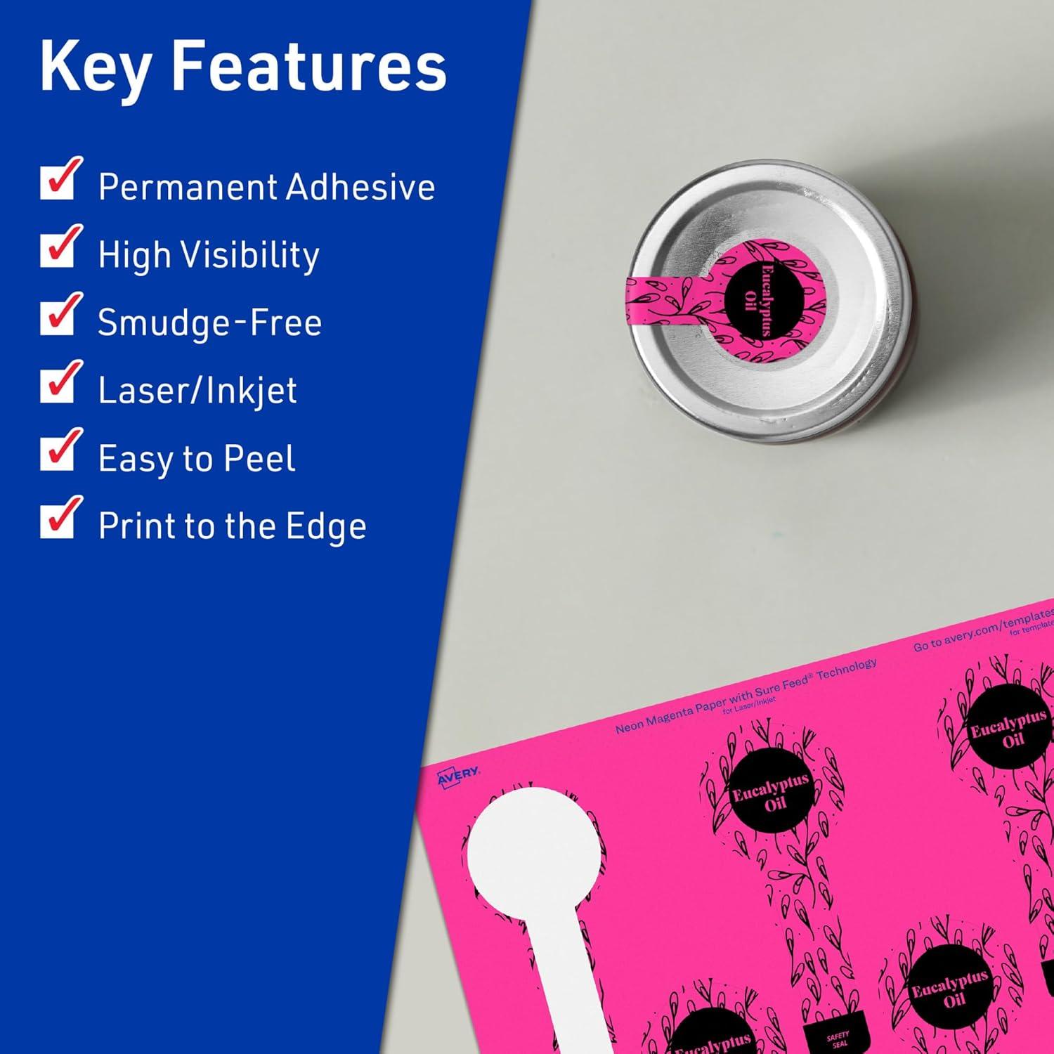 imageAvery Printable Lollipop Labels Sure Feed Technology 112quot x 4quot Neon Magenta Labels PrinttoTheEdge LaserInkjet Printable 160 Total Great for Jars and Baking Seal Stickers80 labels