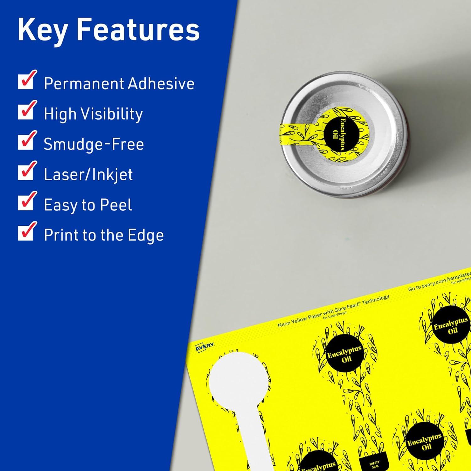imageAvery Printable Lollipop Labels Sure Feed Technology 112quot x 4quot Neon Yellow Labels PrinttoTheEdge LaserInkjet Printable 160 Total Great for Jars and Baking Seal Stickers320 labels