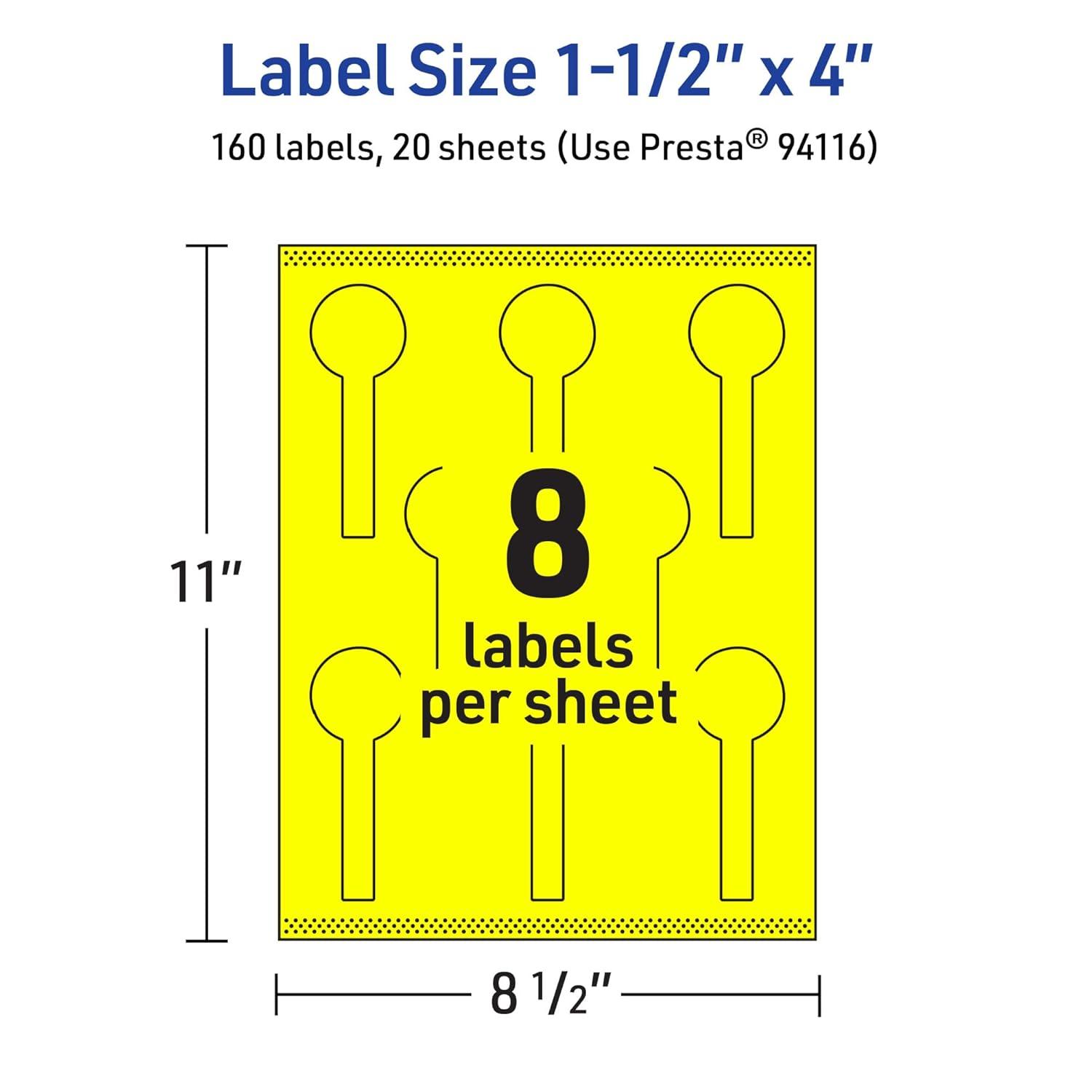 imageAvery Printable Lollipop Labels Sure Feed Technology 112quot x 4quot Neon Yellow Labels PrinttoTheEdge LaserInkjet Printable 160 Total Great for Jars and Baking Seal Stickers160 labels