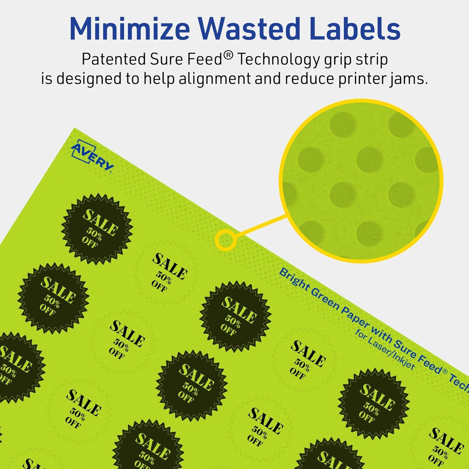 imageAvery Printable Starburst Labels Sure Feed Technology 1quot Bright Green Labels PrinttoTheEdge LaserInkjet 480 Total Great for Mailing Seals and Planner Stickers480 labels