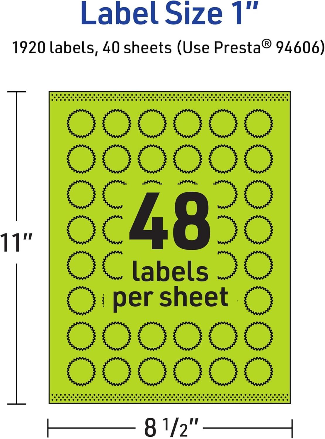 imageAvery Printable Starburst Labels Sure Feed Technology 1quot Bright Green Labels PrinttoTheEdge LaserInkjet 480 Total Great for Mailing Seals and Planner Stickers1 920 labels