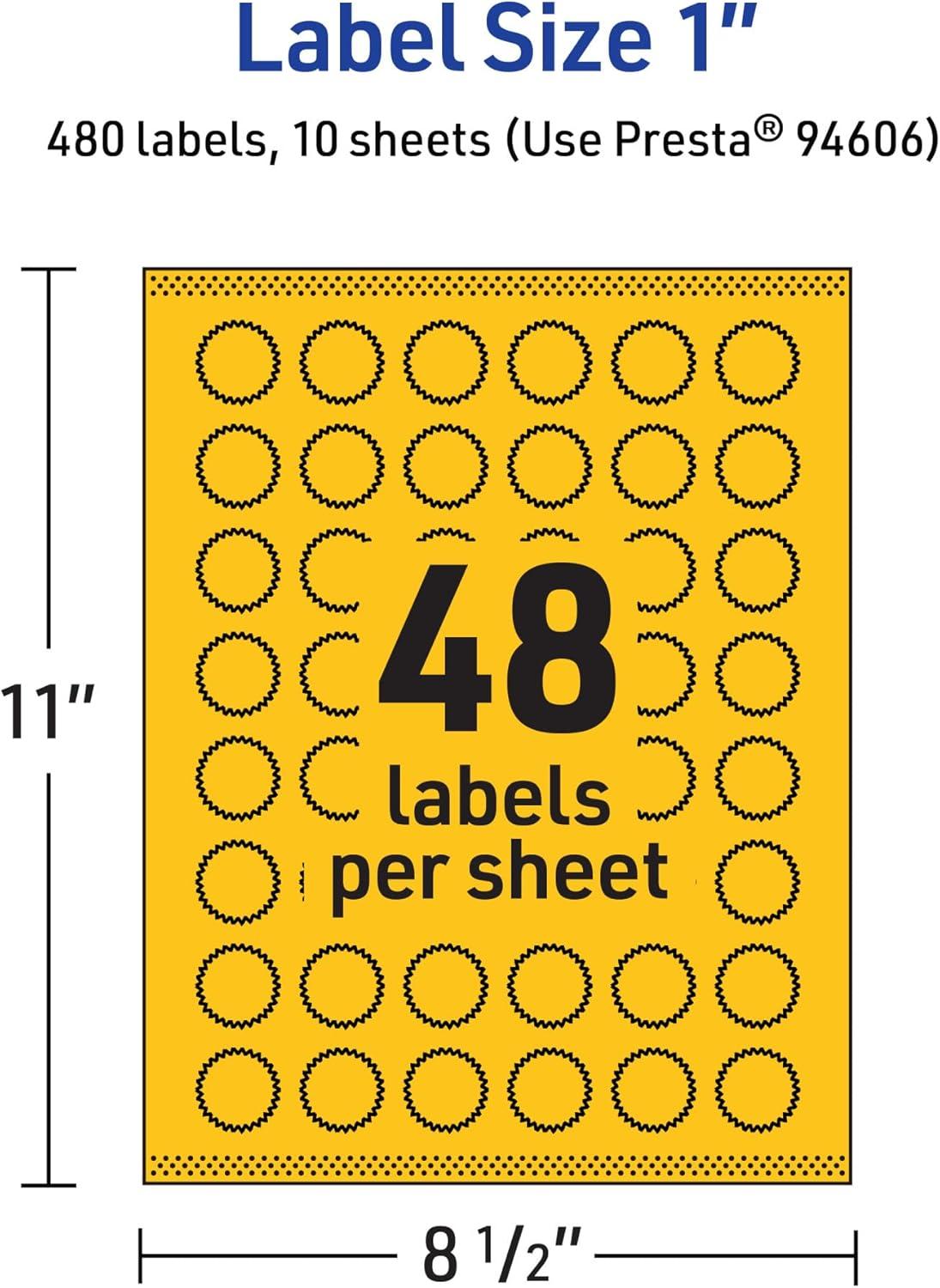 imageAvery Printable Starburst Labels Sure Feed Technology 1quot Bright Yellow Labels PrinttoTheEdge LaserInkjet 480 Total Great for Mailing Seals and Planner Stickers480 labels