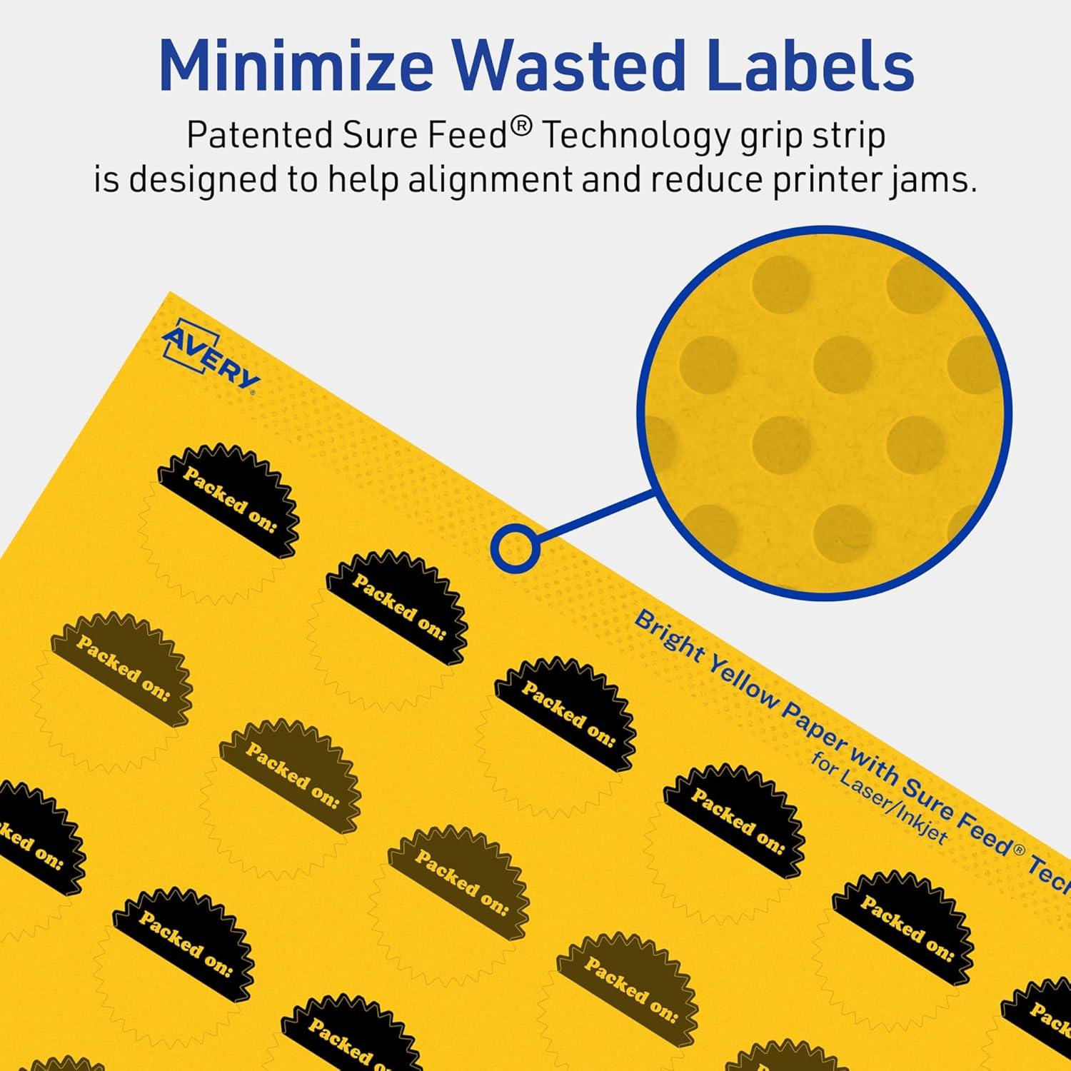 imageAvery Printable Starburst Labels Sure Feed Technology 1quot Bright Yellow Labels PrinttoTheEdge LaserInkjet 480 Total Great for Mailing Seals and Planner Stickers1 920 labels