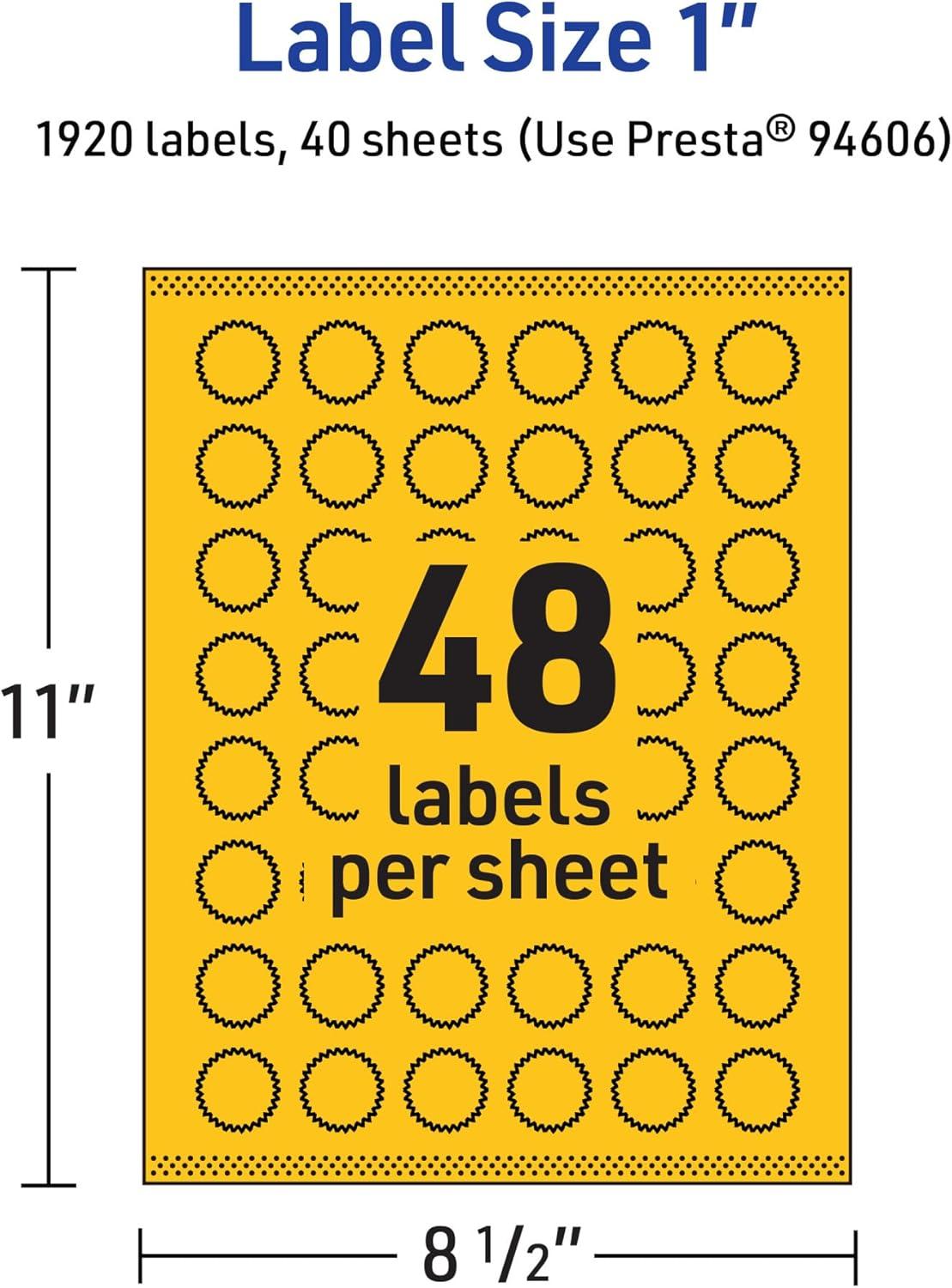 imageAvery Printable Starburst Labels Sure Feed Technology 1quot Bright Yellow Labels PrinttoTheEdge LaserInkjet 480 Total Great for Mailing Seals and Planner Stickers1 920 labels