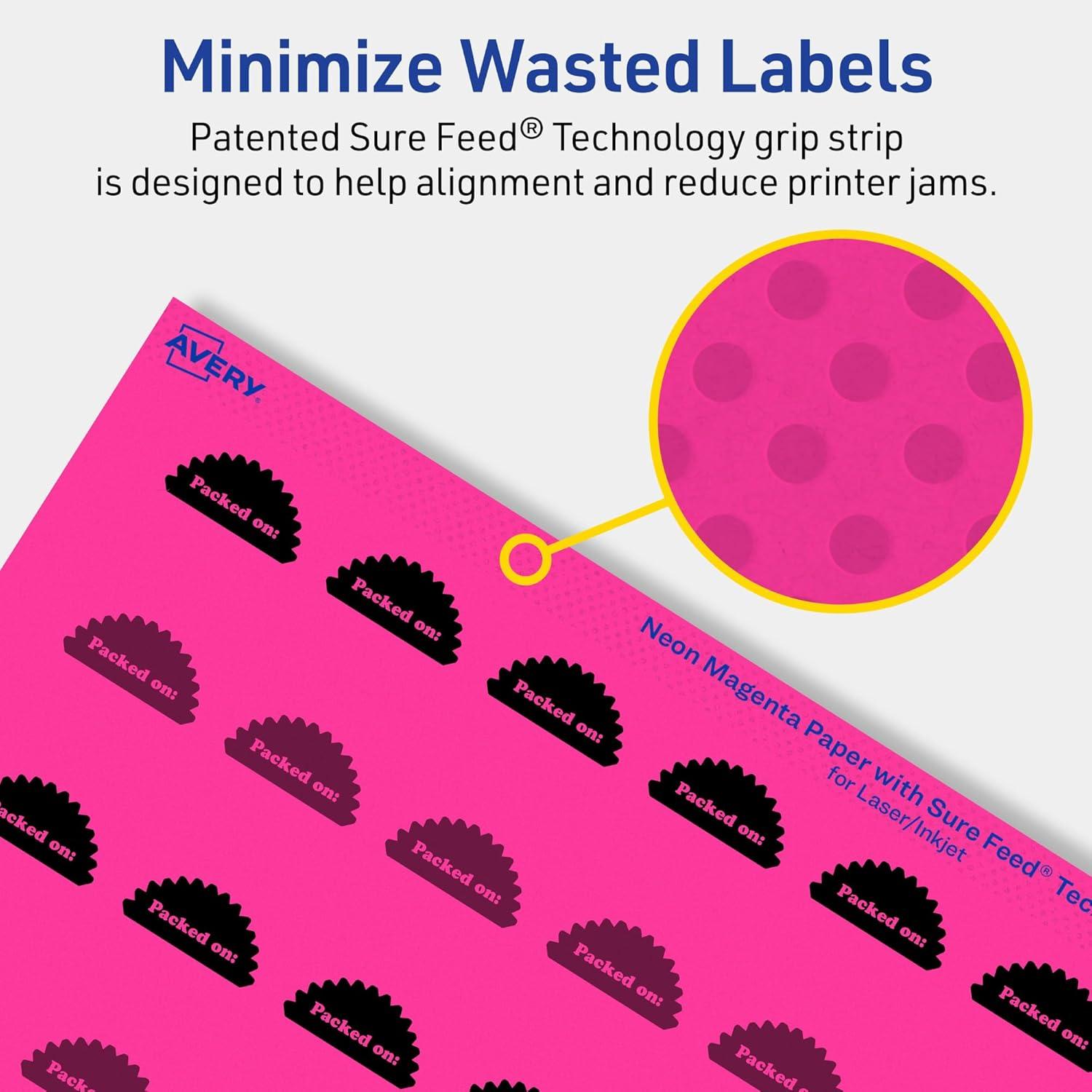 imageAvery Printable Starburst Labels Sure Feed Technology 1quot Neon Magenta Labels PrinttoTheEdge LaserInkjet 480 Total Great for Mailing Seals and Planner Stickers480 labels